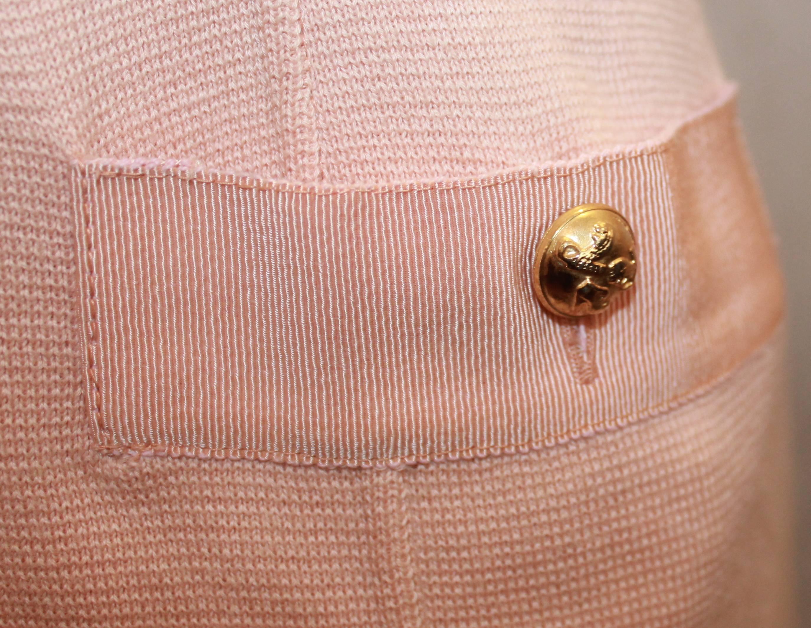Brown Salvatore Ferragamo Peach Cotton Knit Short Sleeve Shift Dress - Medium For Sale