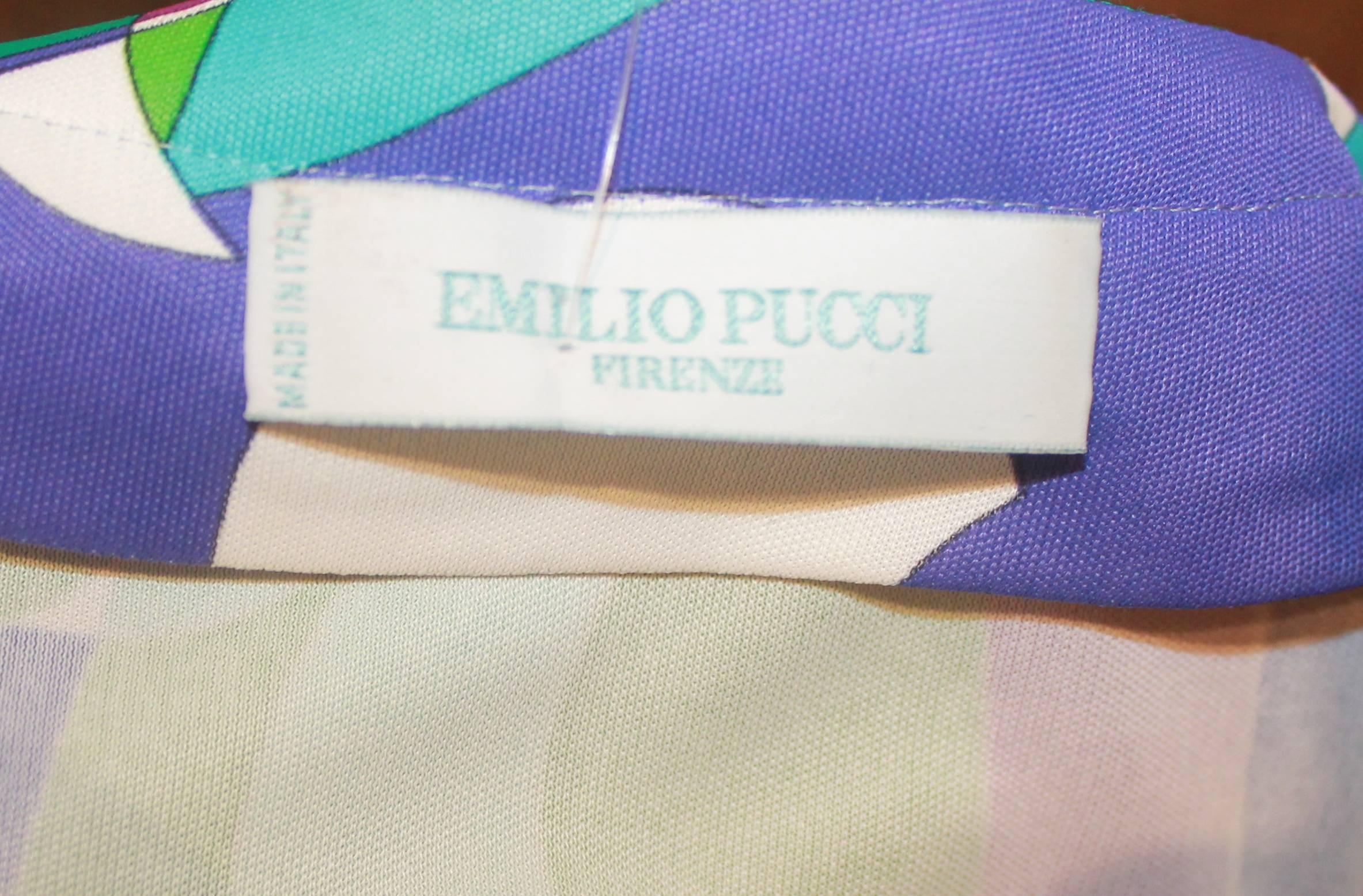 Emilio Pucci Purple, Green, White, & Blue Print Silk Jersey 3/4 Sleeve Dress - 4 3
