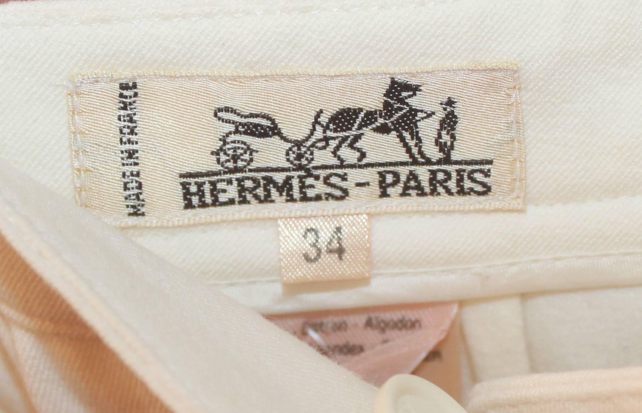 Beige Hermes Vintage Ivory High Waisted Riding Pants - 34 - circa 1990's For Sale