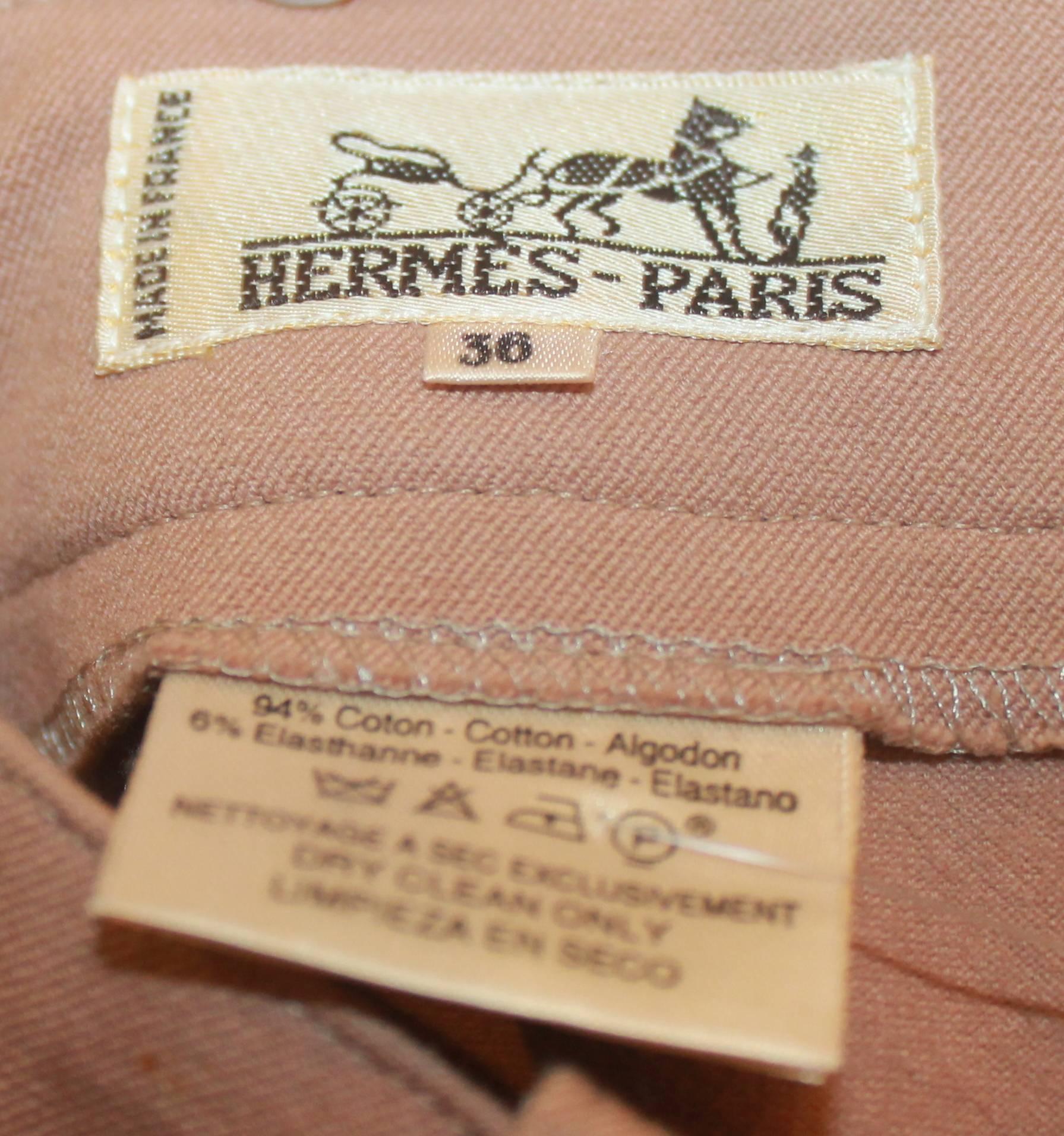 Hermes Vintage Mauve Riding Pants with Leather Detail - 36 - circa 1990 ...