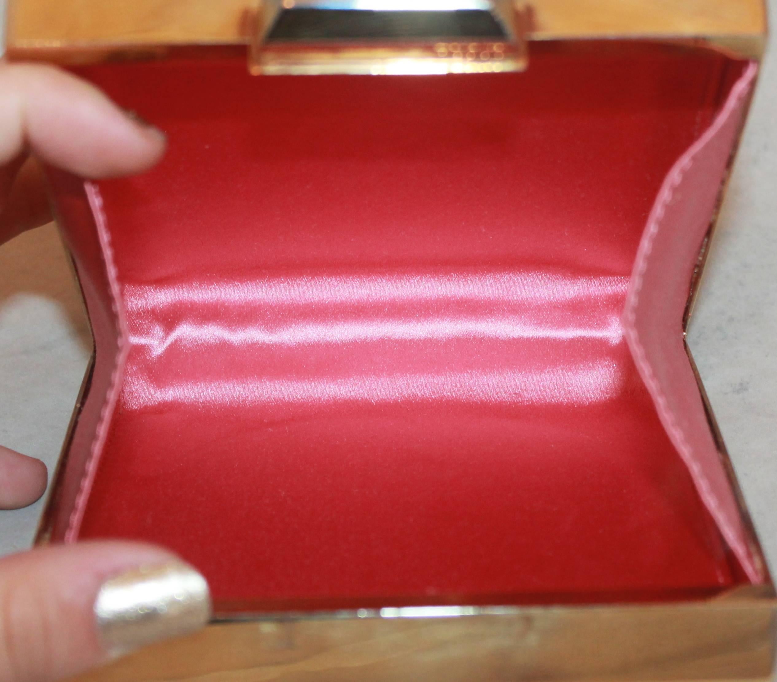 Emilio Pucci Gold Clutch with Pink Enamel Design  In Good Condition In West Palm Beach, FL