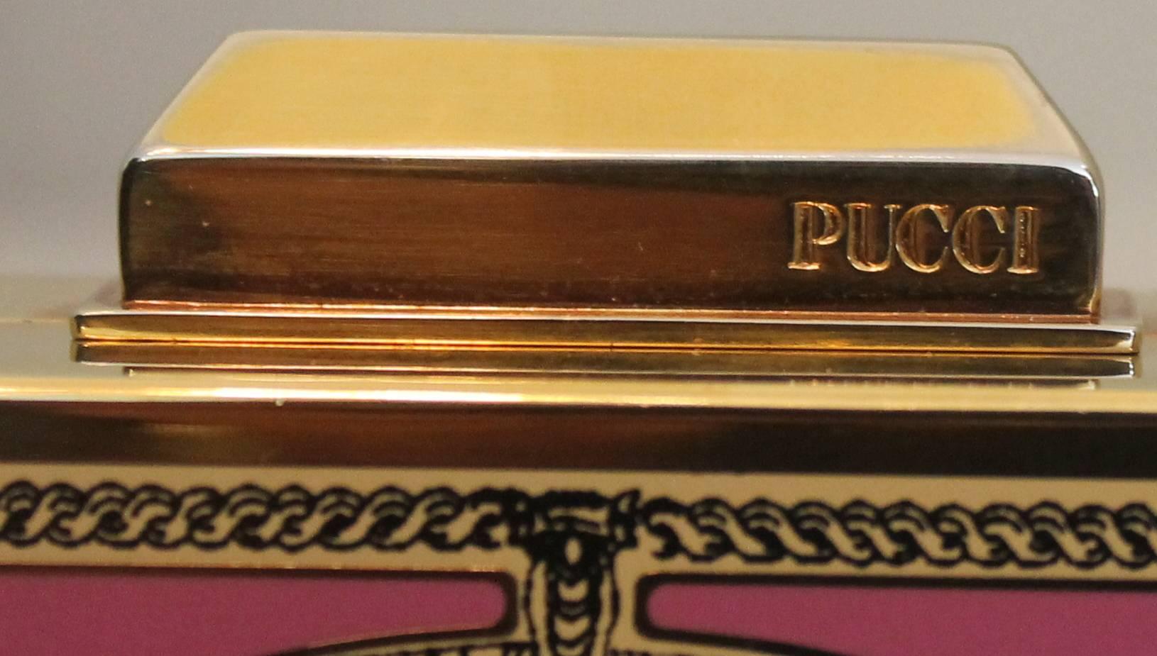 Emilio Pucci Gold Clutch with Pink Enamel Design  1