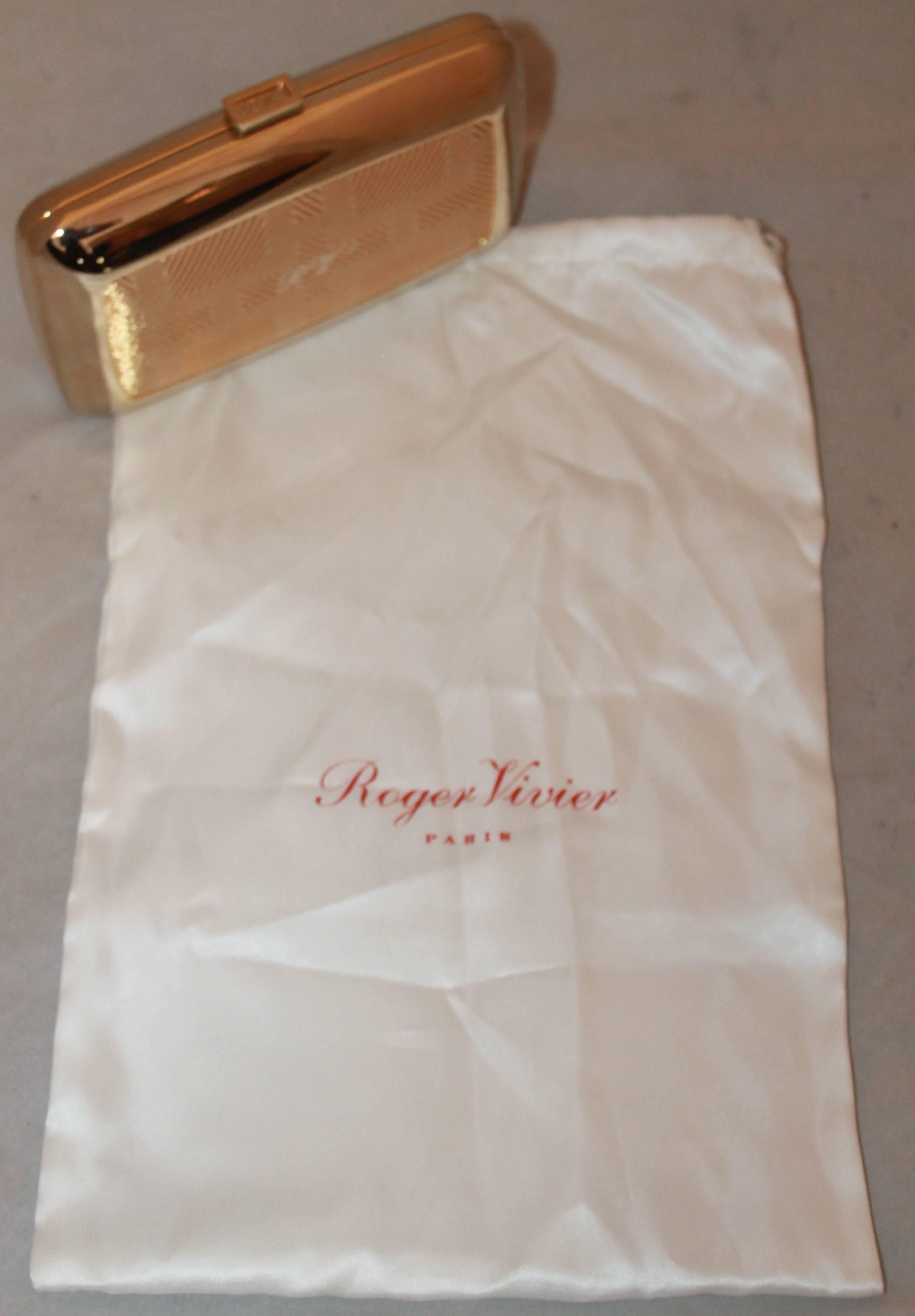 Roger Vivier Gold Metal and Fabric Clutch with Monogram  1