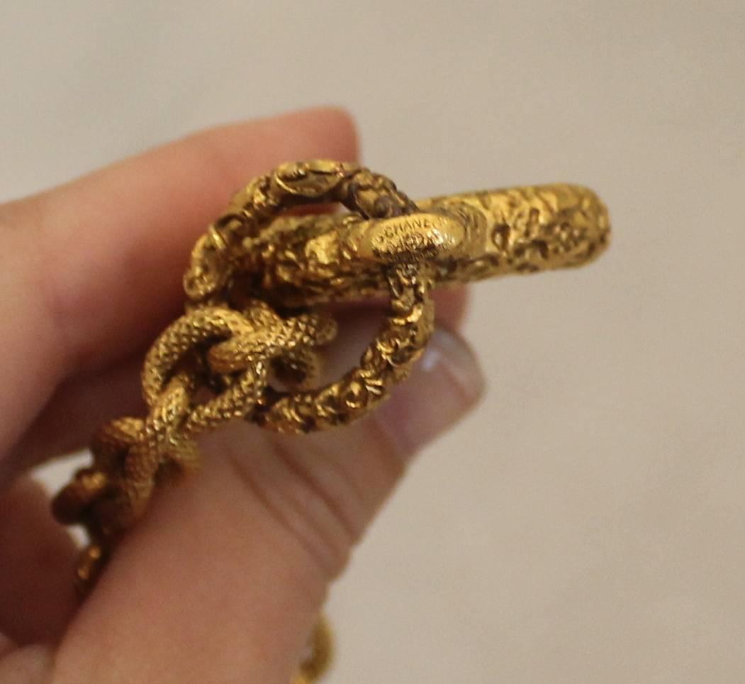 Chanel Goldtone Byzantine Link Necklace with Black Glass Pendant  - Circa 96 3