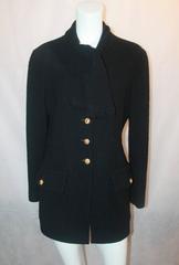 Chanel Vintage Black Wool Long Jacket with Neck Tie - 40 - circa 1980's