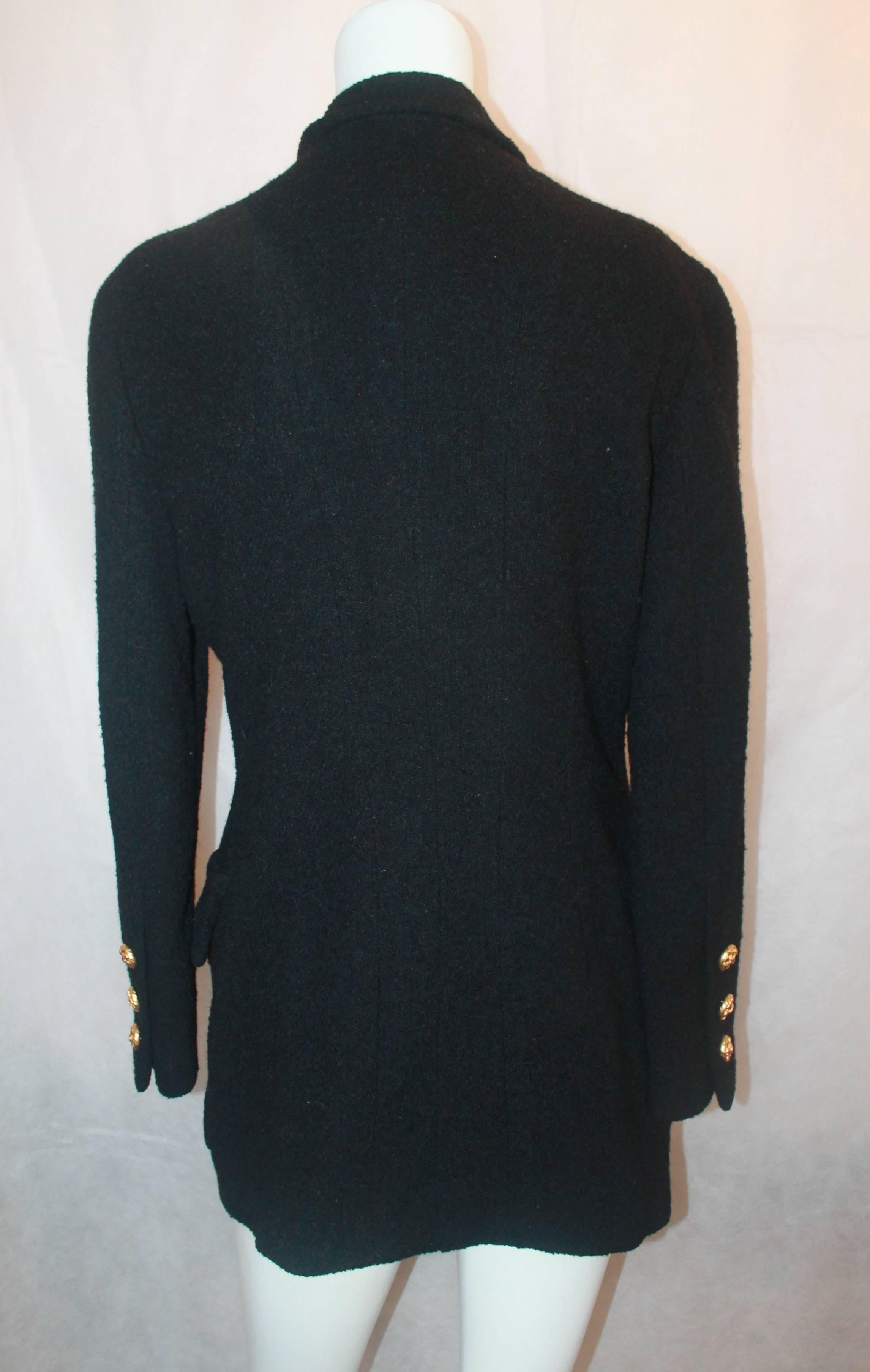 Women's Chanel Vintage Black Wool Long Jacket with Neck Tie - 40 - circa 1980's