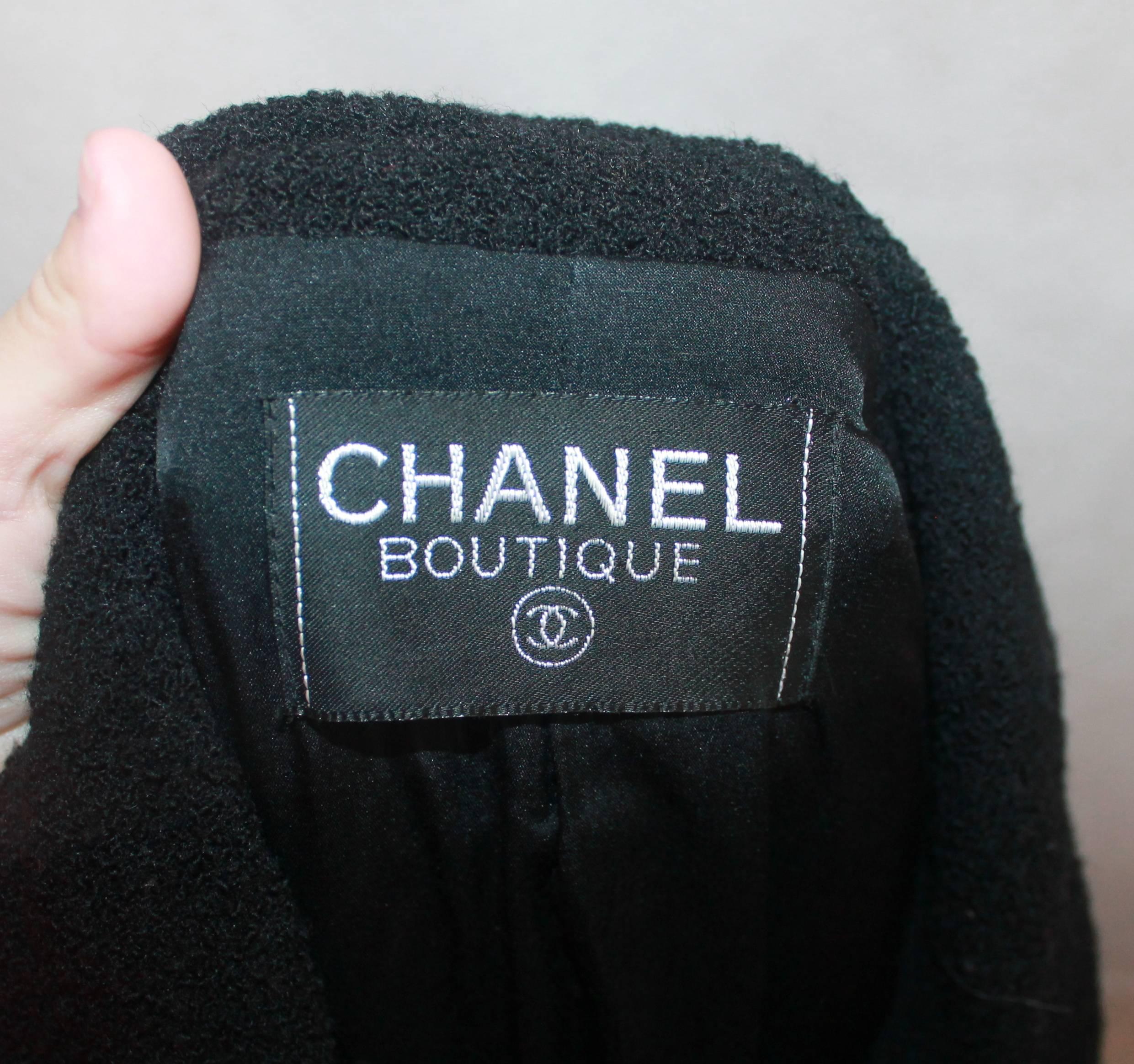 Chanel Vintage Black Wool Long Jacket with Neck Tie - 40 - circa 1980's 1
