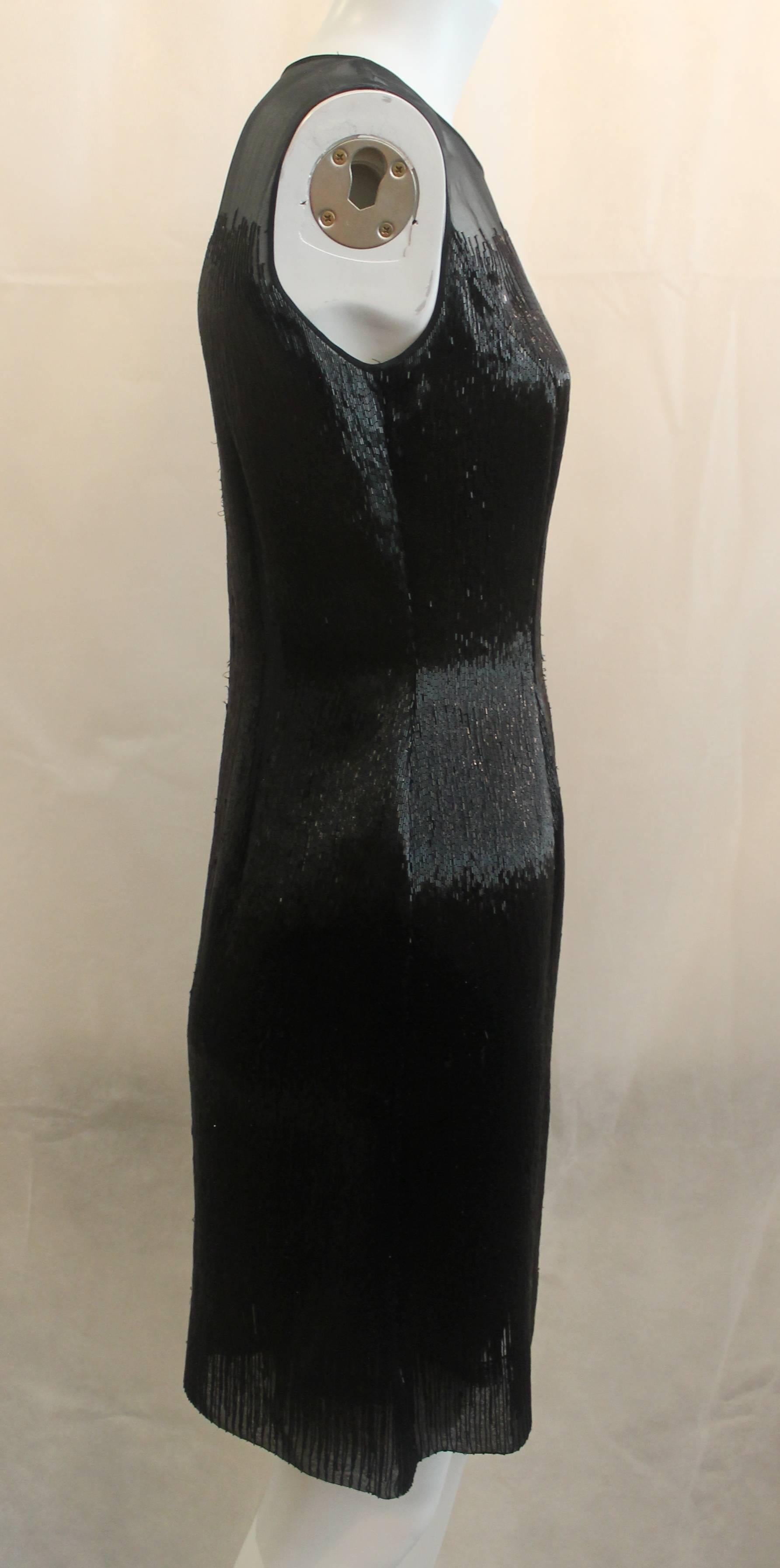Oscar de la Renta Black Fully Beaded Sleeveless Dress - 2 In Excellent Condition In West Palm Beach, FL