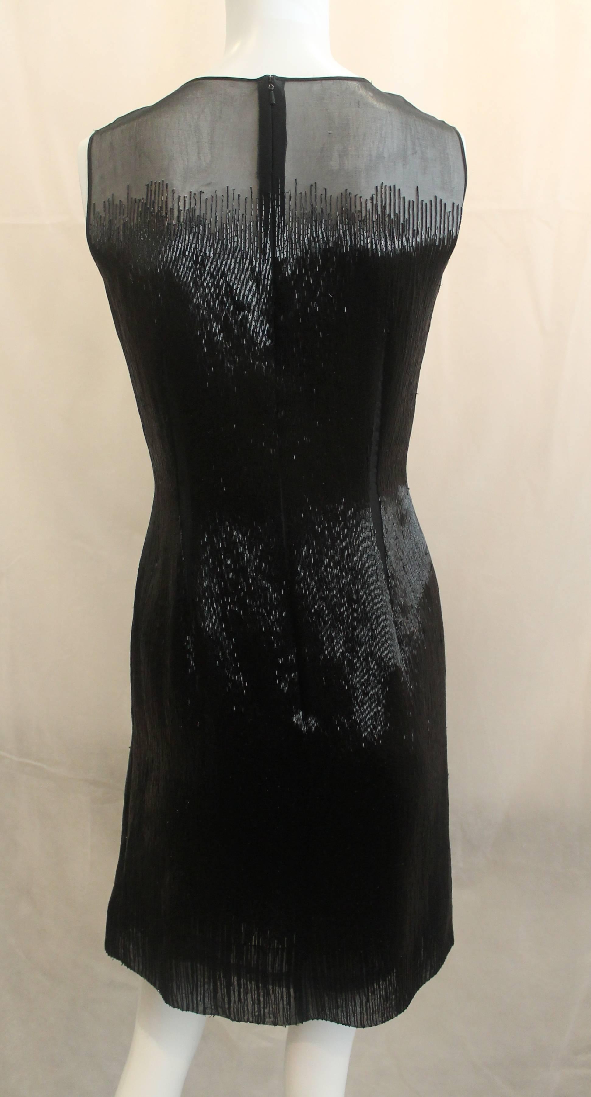 Women's Oscar de la Renta Black Fully Beaded Sleeveless Dress - 2