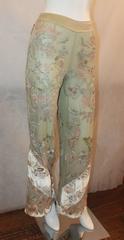 Valentino Vintage Pastel Green Velvet & Silk Beaded Palazzo Pants - 6 - 1990's