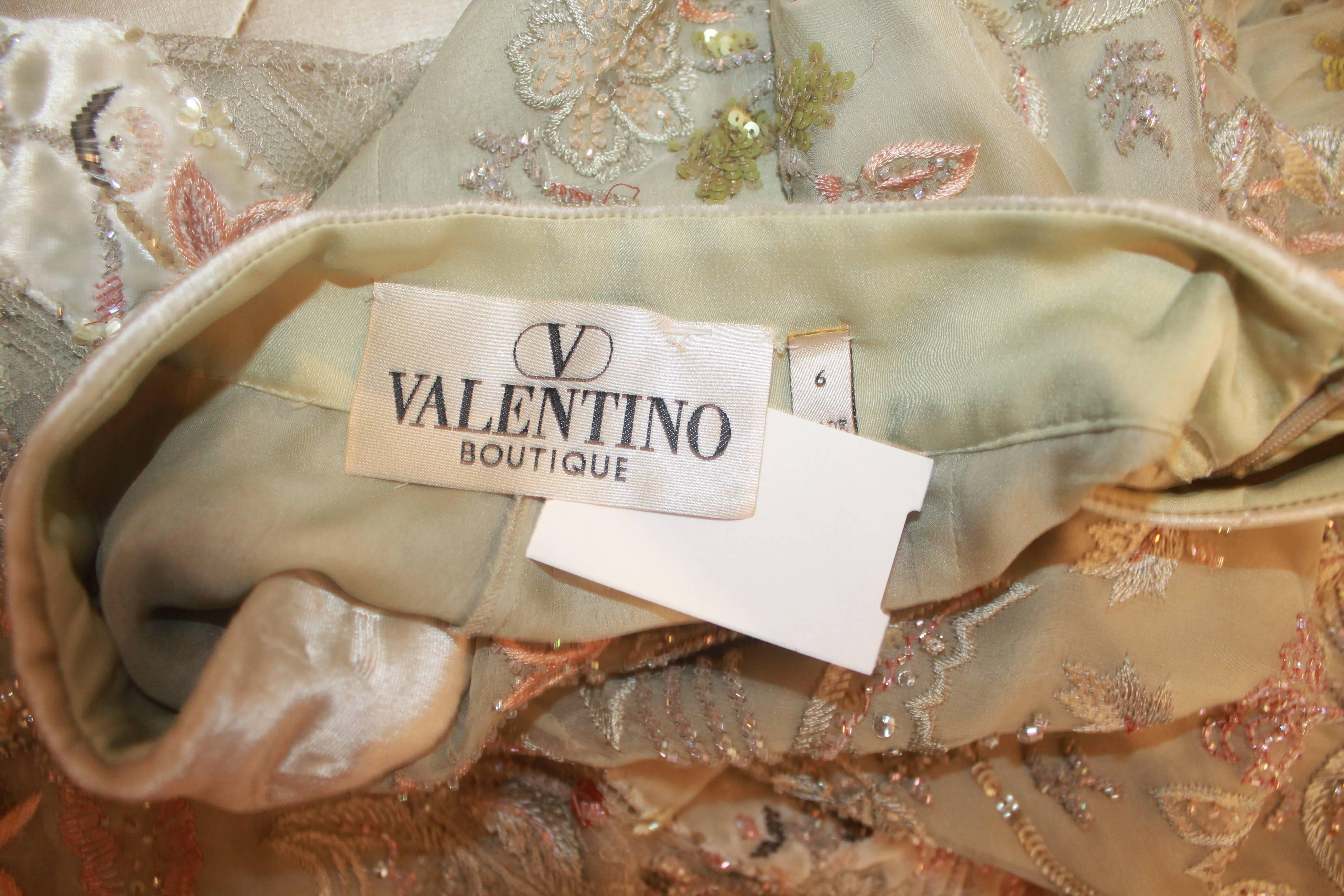 Brown Valentino Vintage Pastel Green Velvet & Silk Beaded Palazzo Pants - 6 - 1990's For Sale