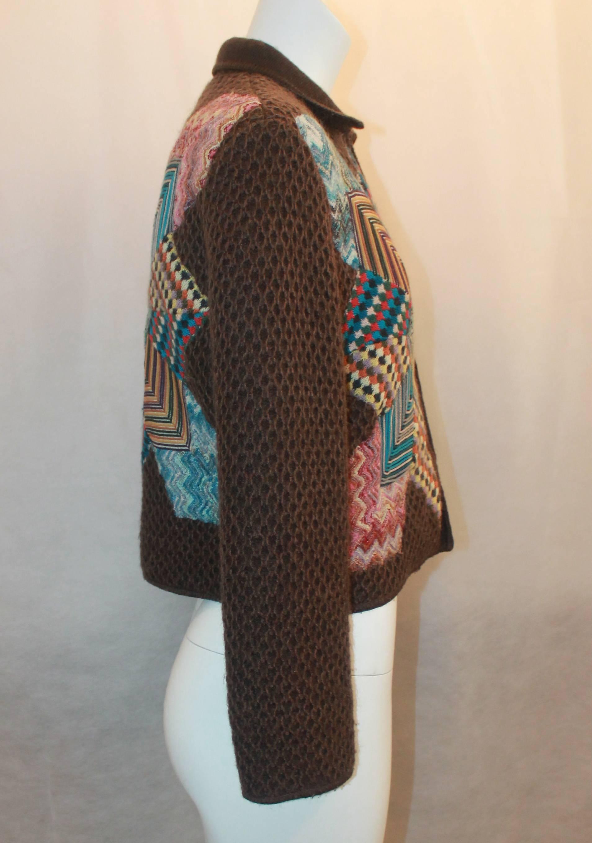 Missoni Collectible Brown Wool Jacket Multi Geometric Patchwork Design - 40  In Excellent Condition In West Palm Beach, FL