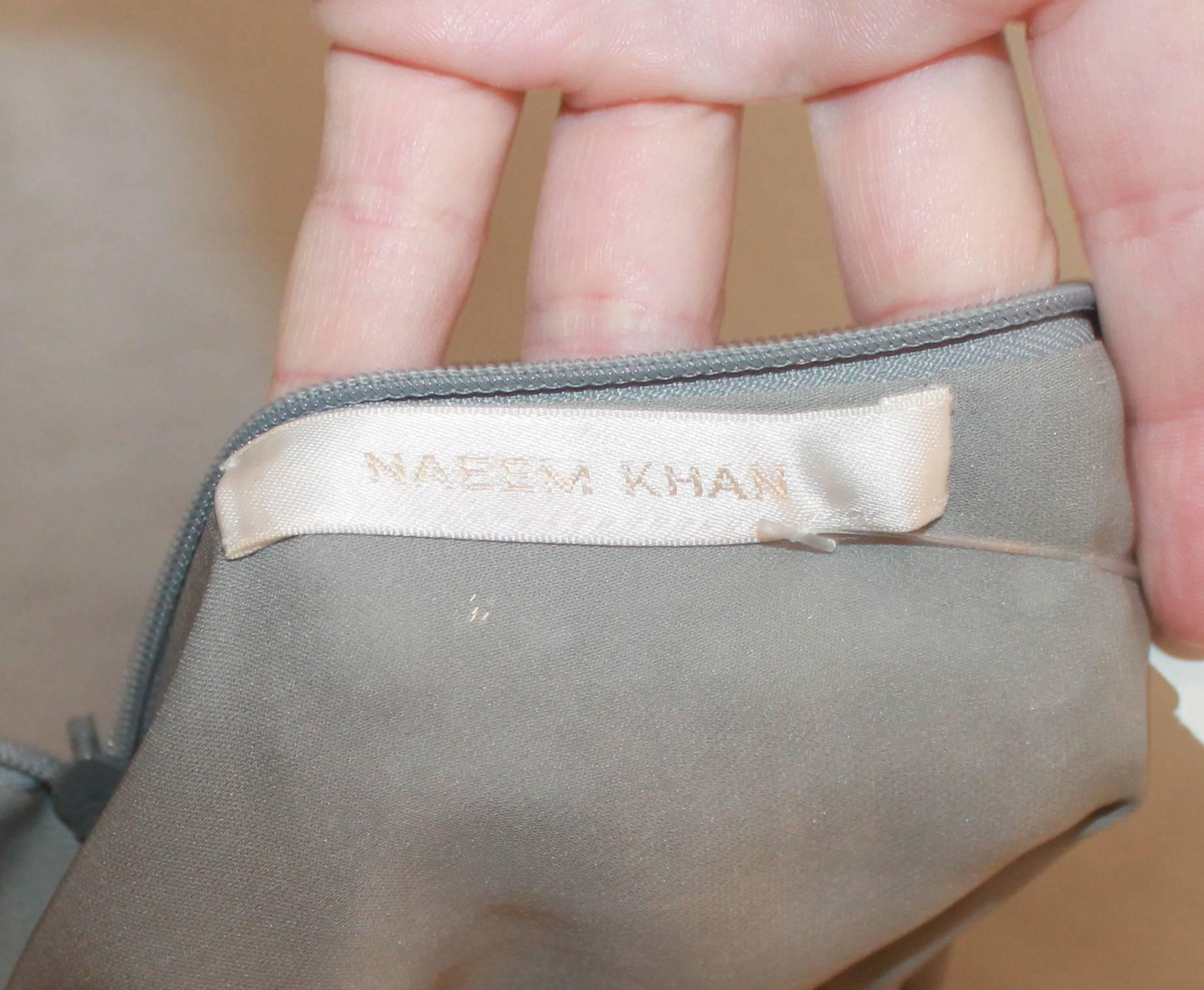Naeem Khan Silver Silk & Mesh Sequin Short Sleeve Dress w/ Cinched Waist - 8 1