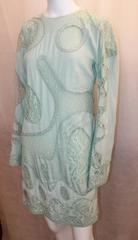 Emilio Pucci Aqua Silk Chiffon Long Sleeve Dress with Sheer Cutouts - 10