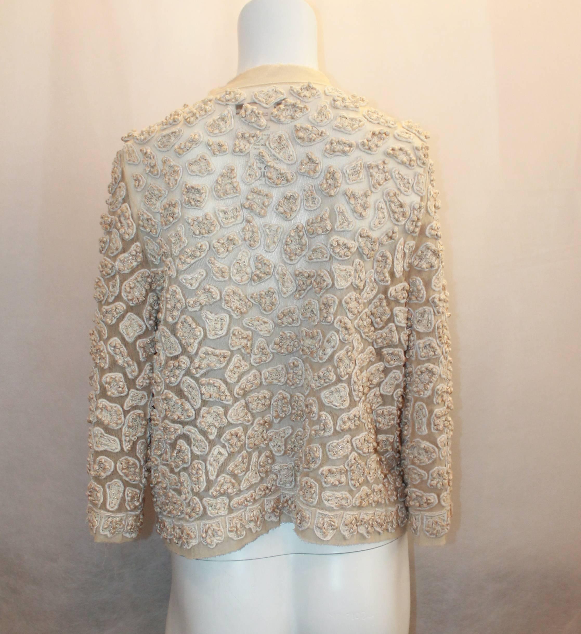Brown Oscar de la Renta Ivory Embroidered Soutache Lace Jacket - Size 6 Circa 2007 For Sale