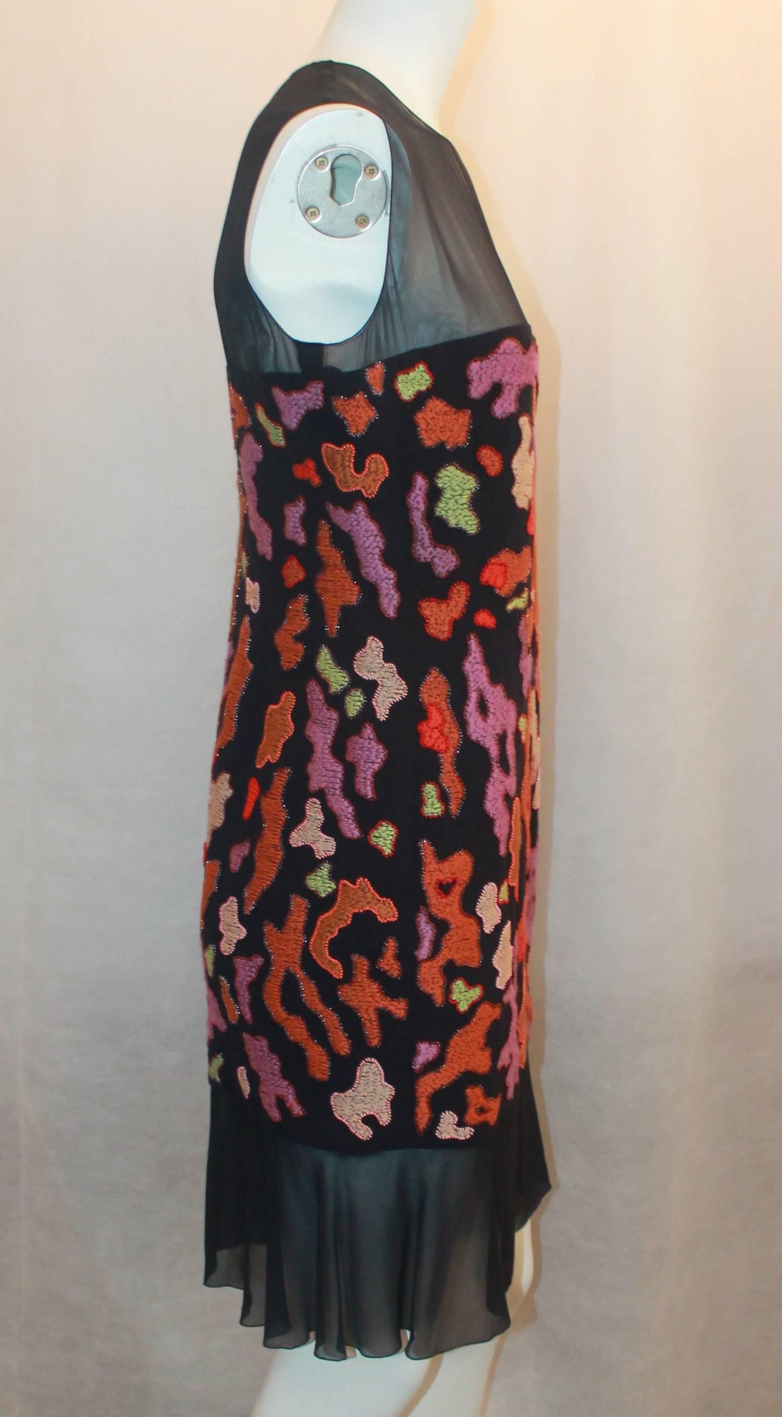 Chanel Navy & Multi-color Embroidered Silk Dress - 40 - 97A In Excellent Condition In West Palm Beach, FL