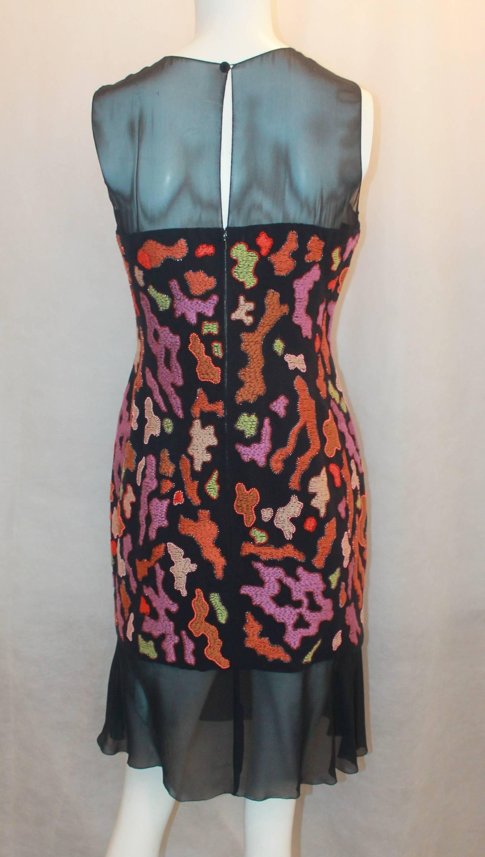 Women's Chanel Navy & Multi-color Embroidered Silk Dress - 40 - 97A