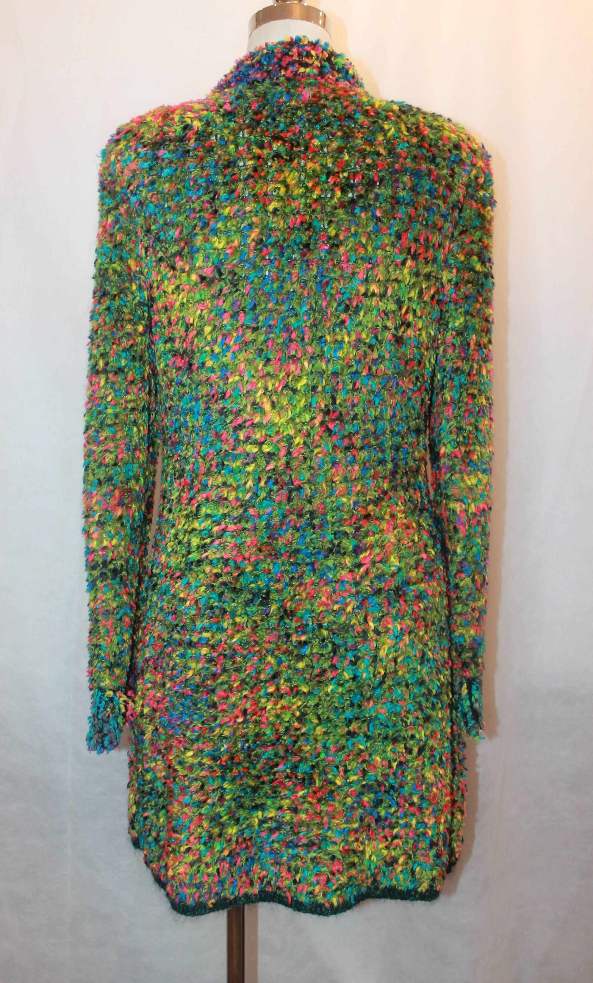 Black Chanel Green & Multi Open Front Knitted Fantasy Coat - 40 - 97A