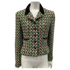 Giacca Chanel in bouclè verde, rosa e marrone - Sz 40