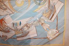 Hermes Pastel Blue "Face an Large" Atlas Theme Silk Scarf