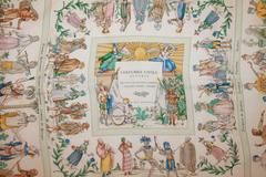 Hermes Mint & White "Costumes Civils Actuels" Cultural Theme Silk Scarf