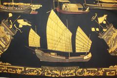 Hermes Black & Gold "Jonques et Sampans" Silk Ship Theme Scarf