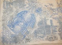 Hermes Blue & White "Le Jardin de Leila" Silk Scarf w/ Box