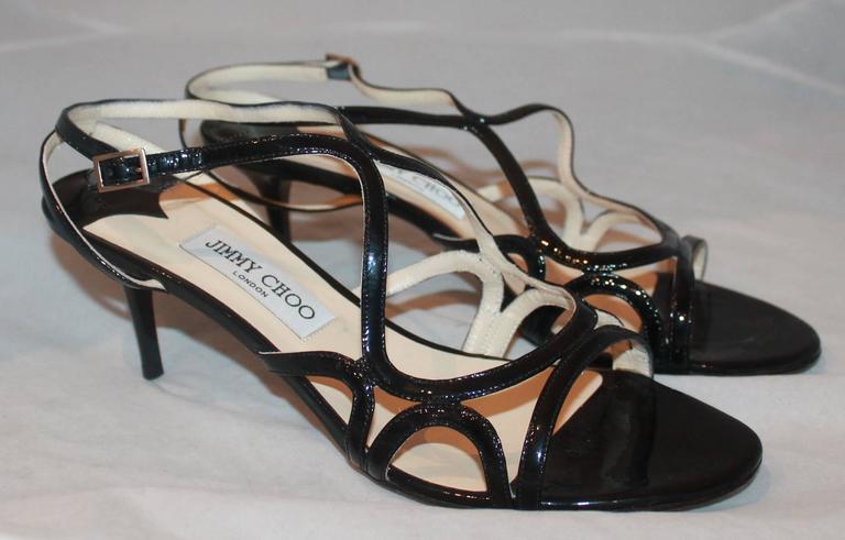 Jimmy Choo Black Patent Strappy Sandal Heels - 40 For Sale at 1stDibs ...