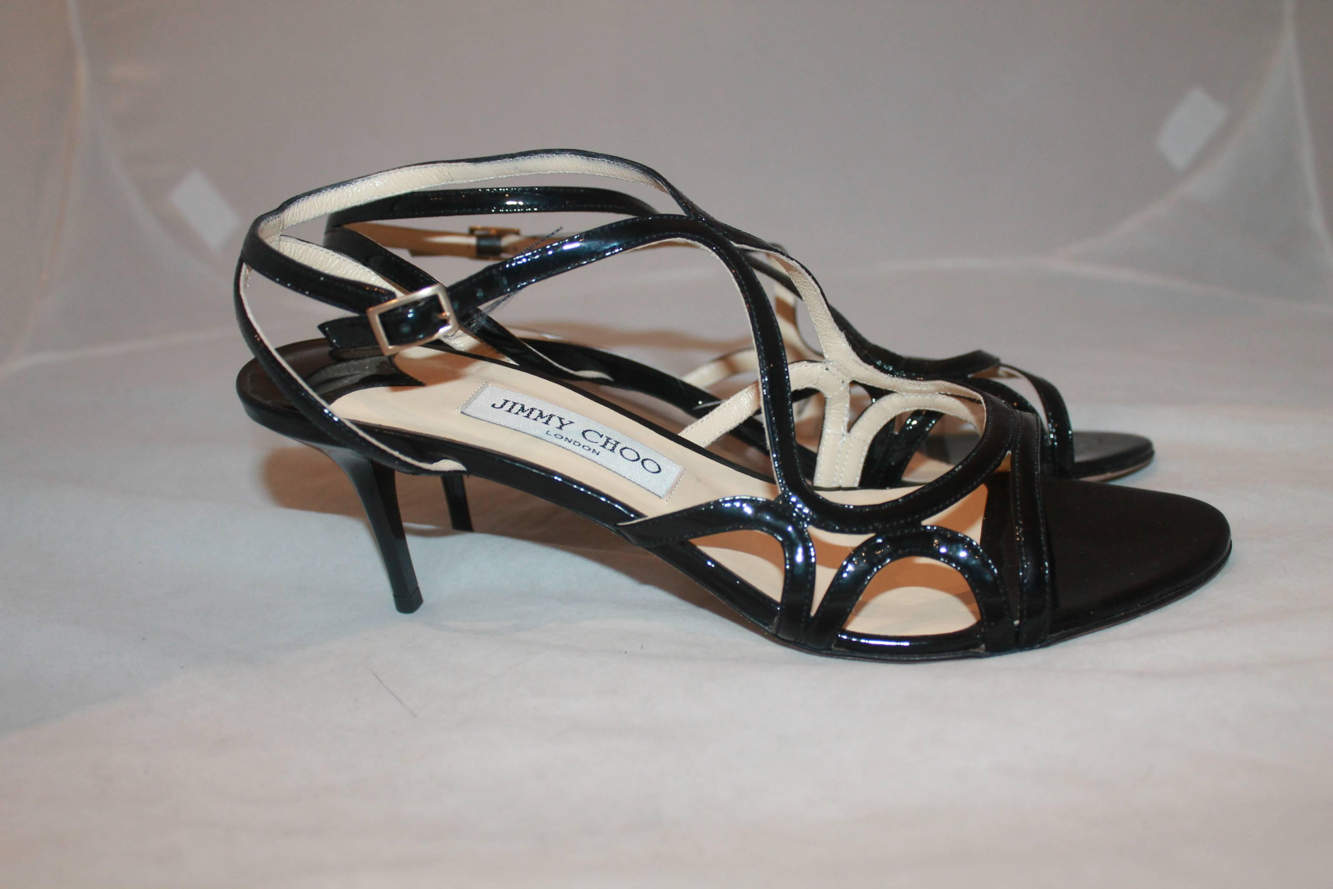 black patent strappy sandals