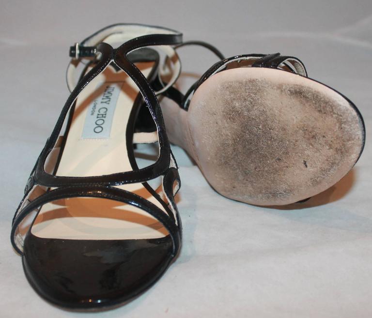 Jimmy Choo Black Patent Strappy Sandal Heels - 40 For Sale Jimmy Choo Black Patent Strappy Sandal Heels - 40 For Sale