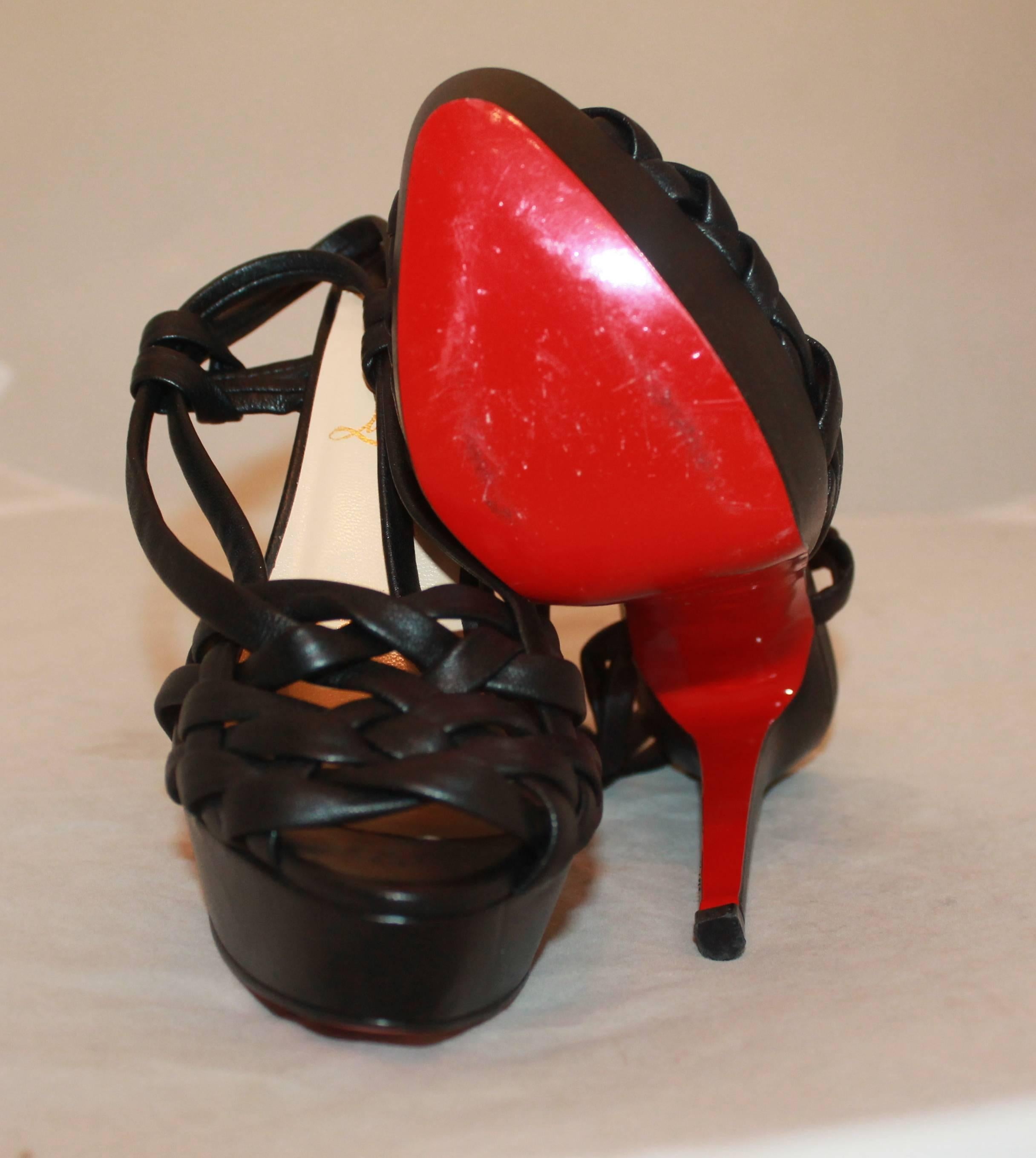 Christian Louboutin Black Leather Strappy Platform Heels - 36 1