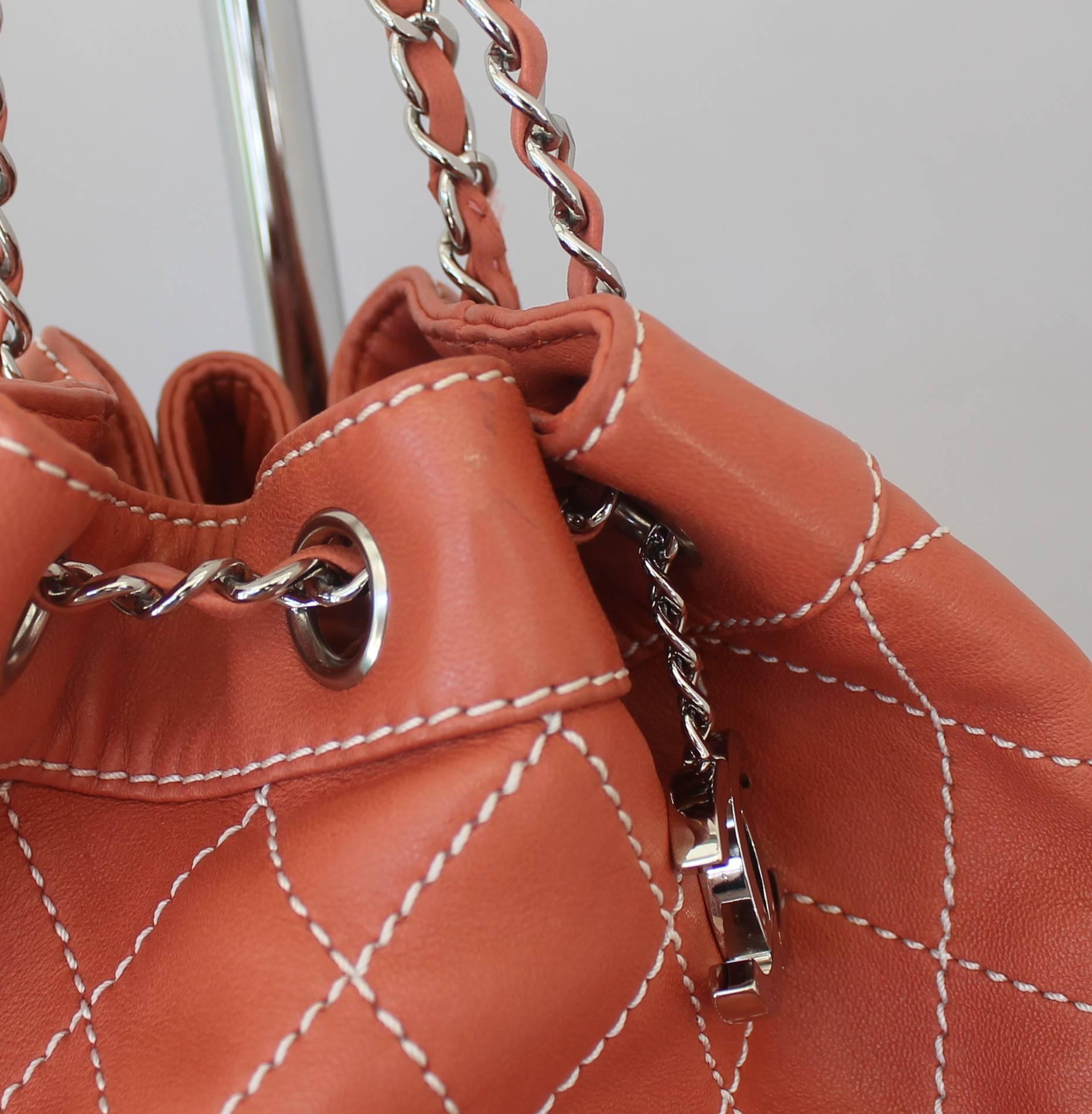 Women's Chanel Coral Quilted Lambskin Bucket Bag - SHW - circa 2006