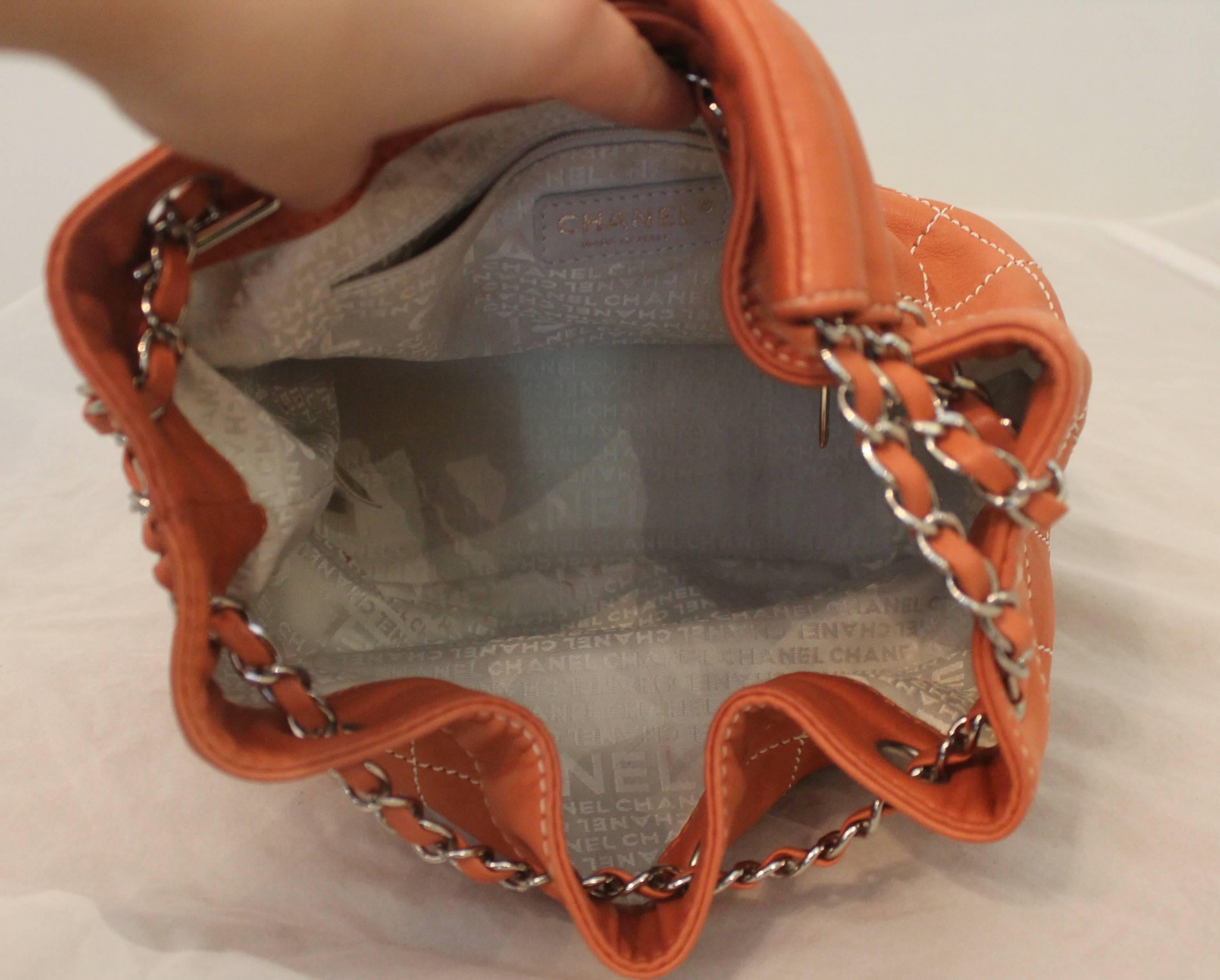 Chanel Coral Quilted Lambskin Bucket Bag - SHW - circa 2006 In Good Condition In West Palm Beach, FL