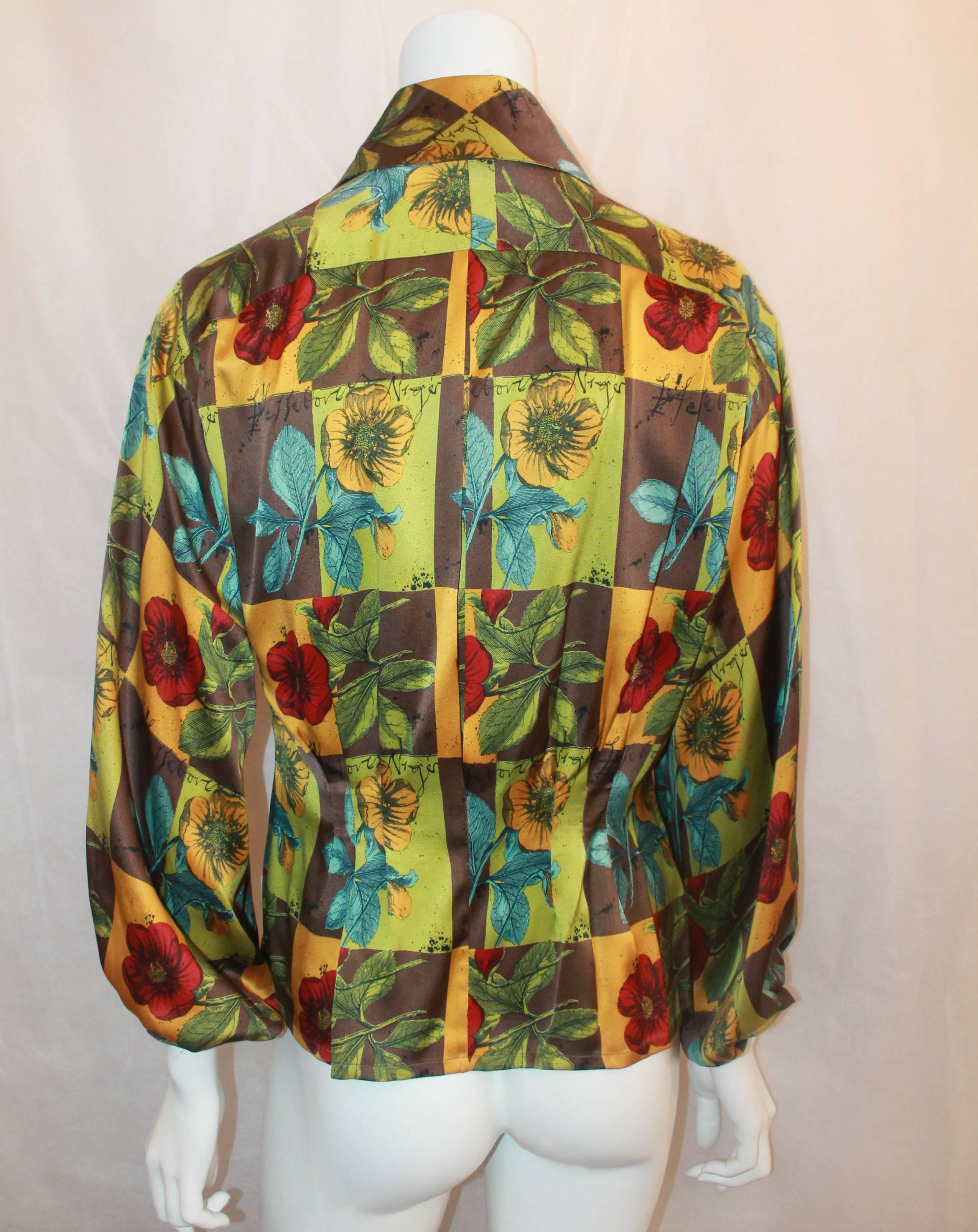 Christian Lacroix Silk Multi-color Floral Printed Blouse - 38 In Fair Condition In West Palm Beach, FL