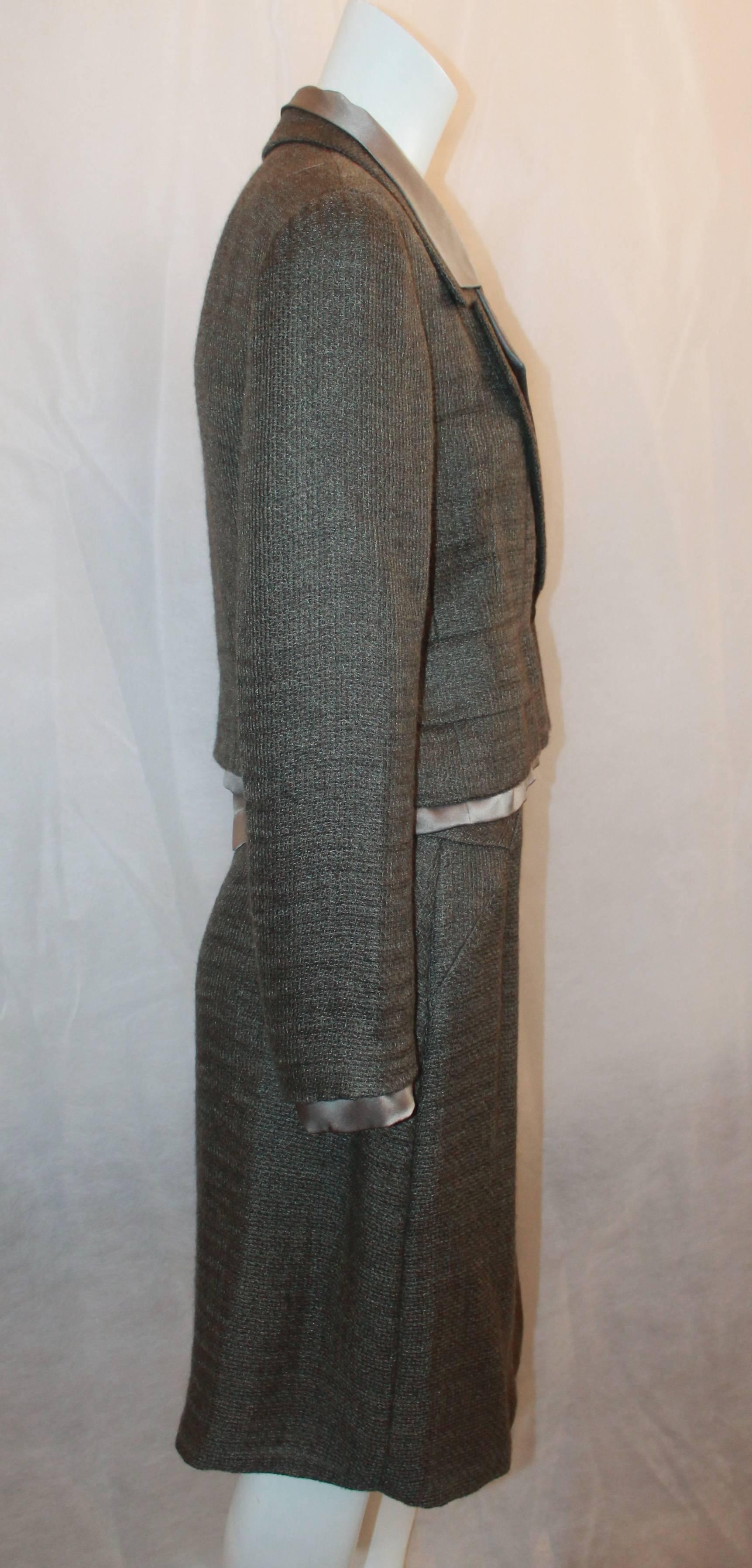 Chanel Vintage Olive Silk & Mohair Blouse & Skirt Suit - 38 - 99A In Excellent Condition In West Palm Beach, FL