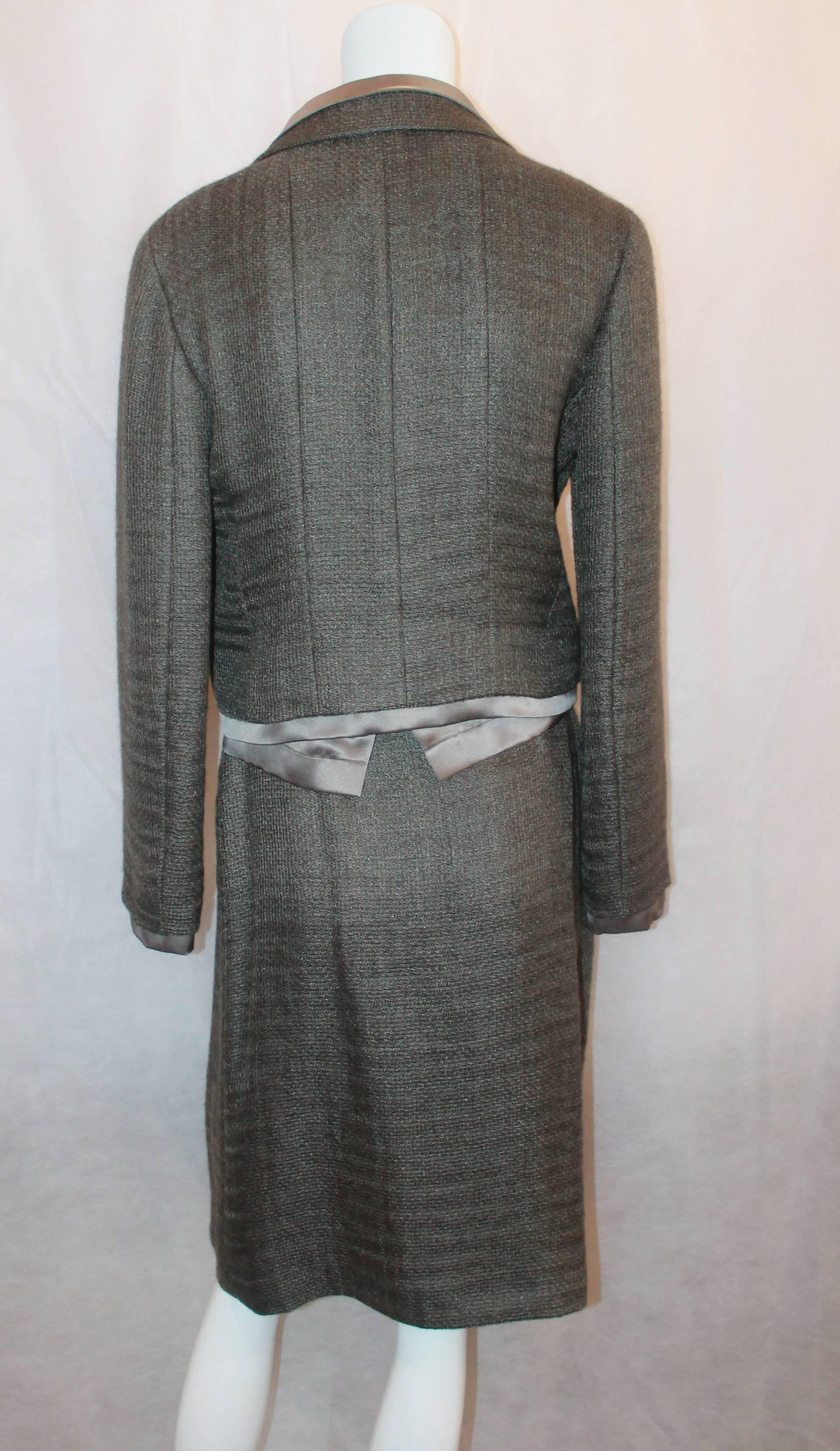 Women's Chanel Vintage Olive Silk & Mohair Blouse & Skirt Suit - 38 - 99A