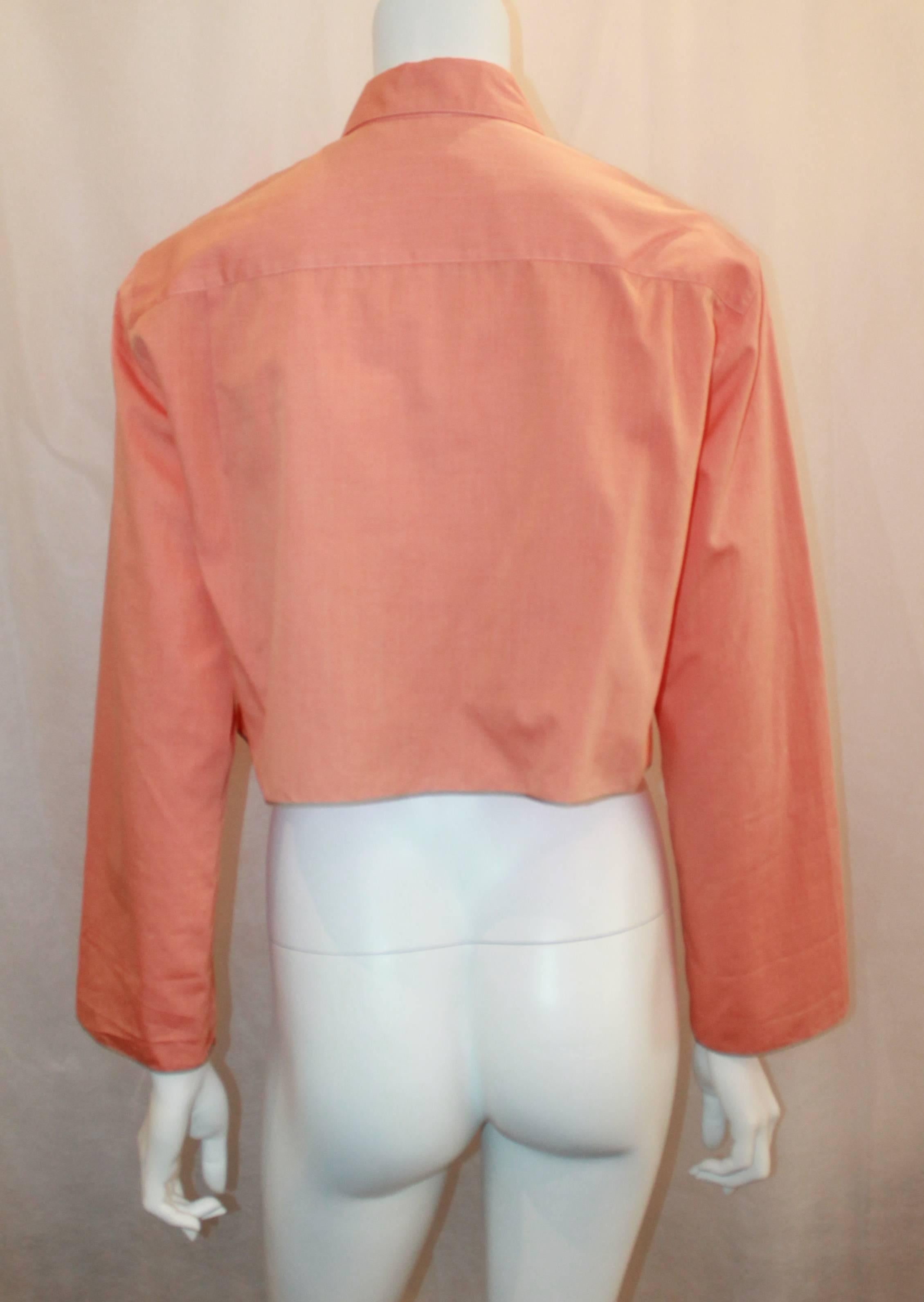 Chanel Vintage Orange Cotton Collared Cropped Top - 36 - 99P In Excellent Condition In West Palm Beach, FL