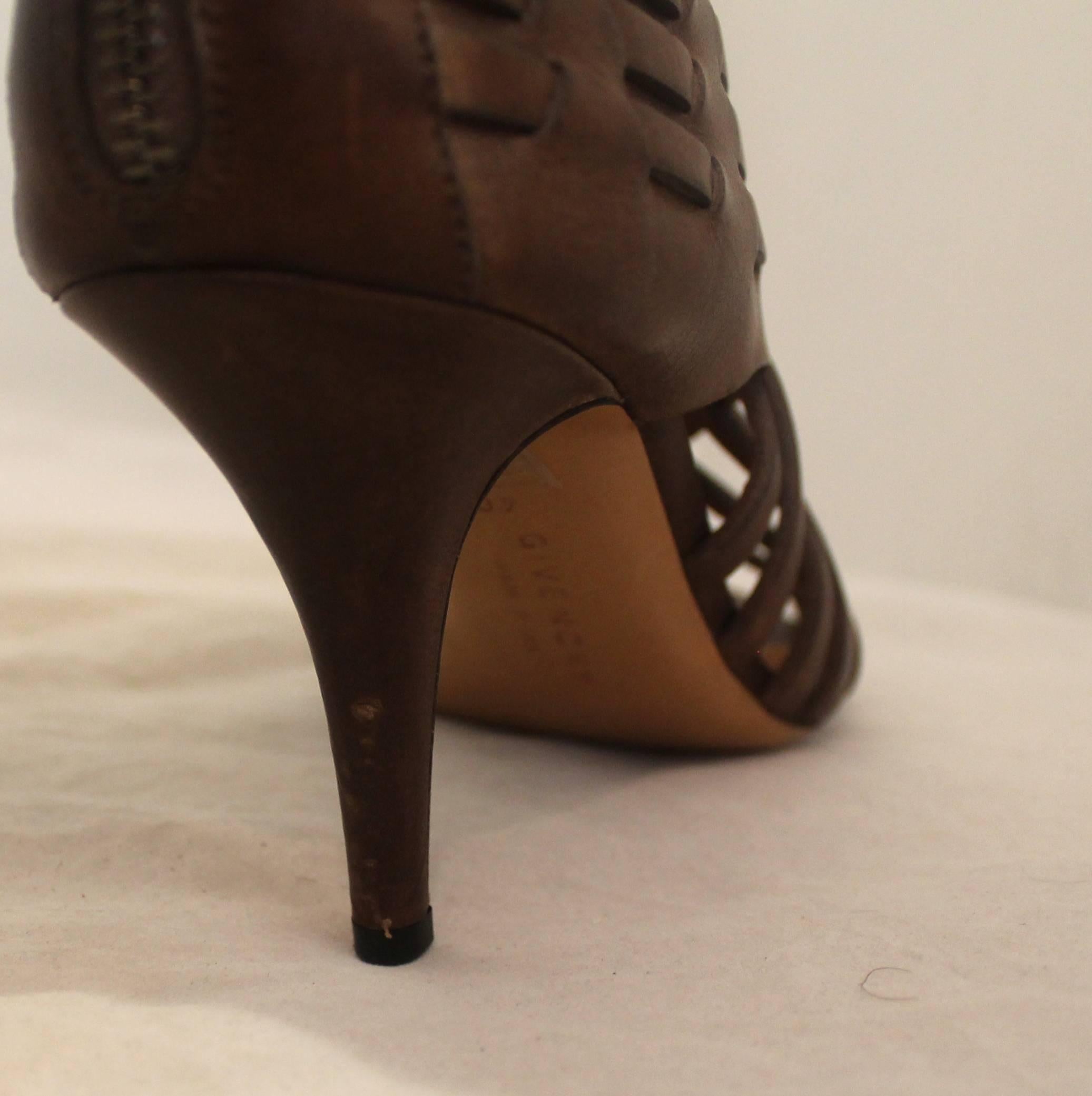 Givenchy Brown Woven Leather Sandal Bootie with Back Zipper - 40 1