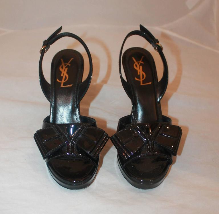 YSL Black Patent Platform Heels with Front Bow - 36 In Excellent Condition For Sale In Palm Beach, FL