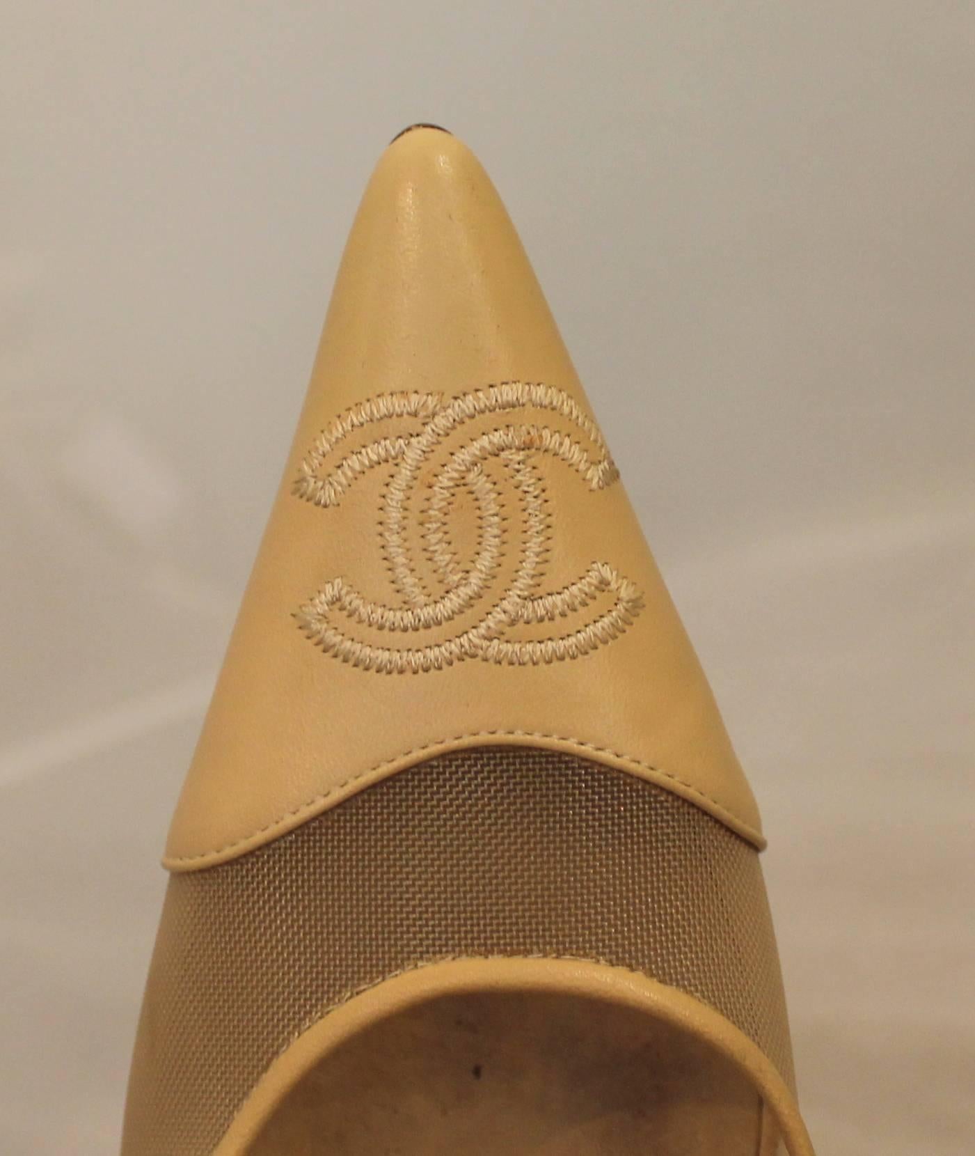 Chanel Beige Leather and Mesh Pumps with Mesh 