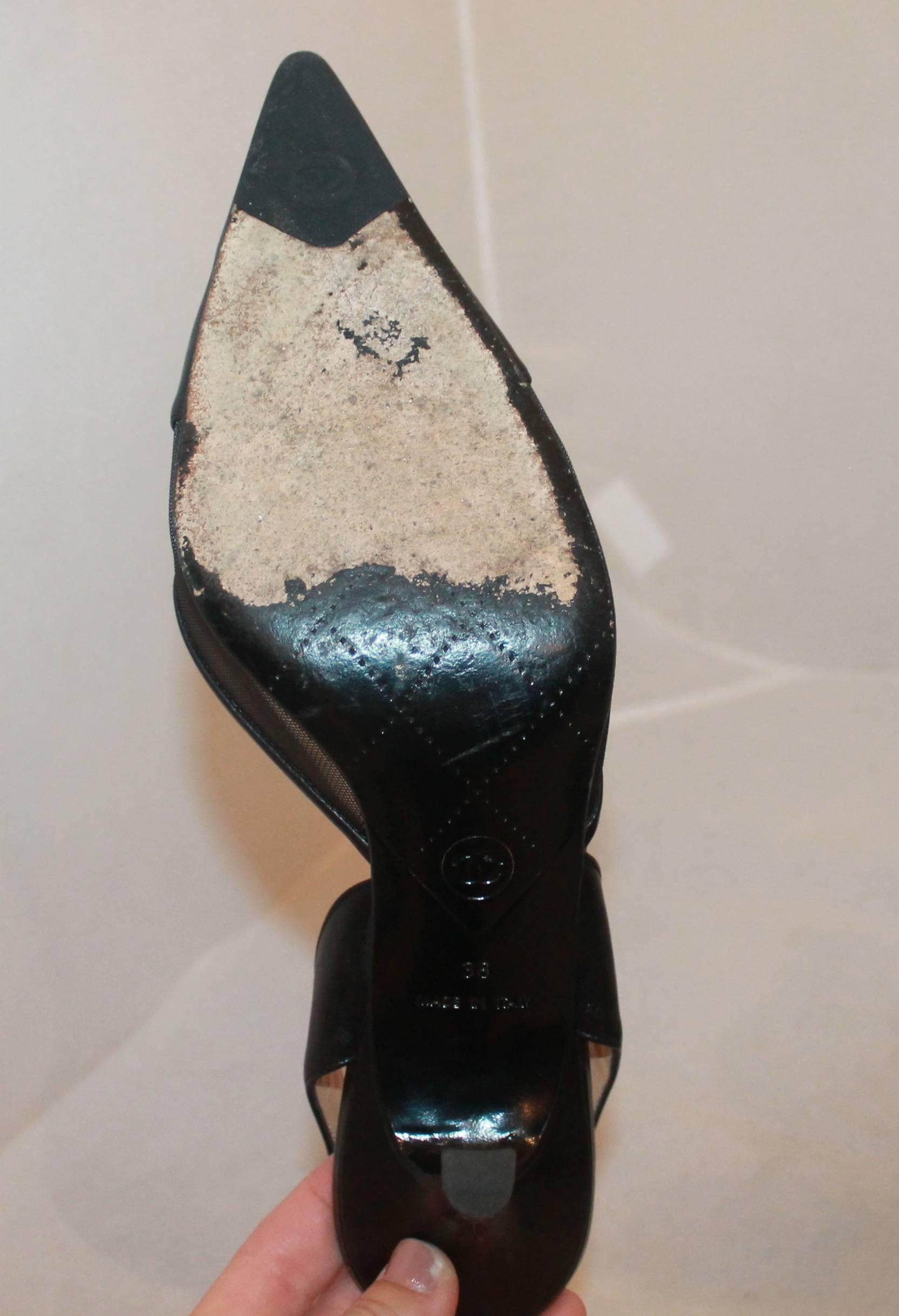 Women's Chanel Black Leather and Mesh Slingback Heels with Mesh 