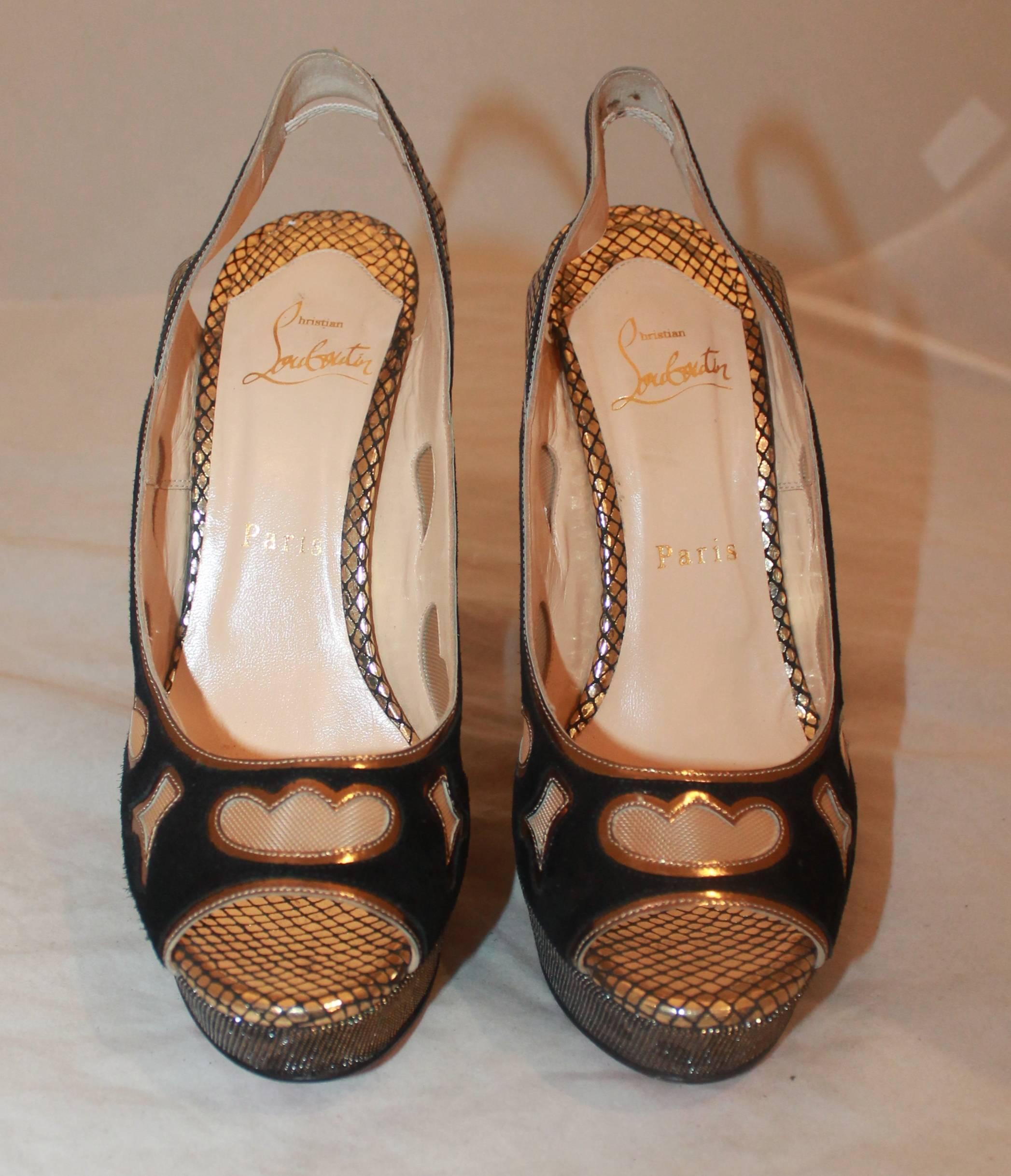 Louboutin Black & Gold Peep-toe 