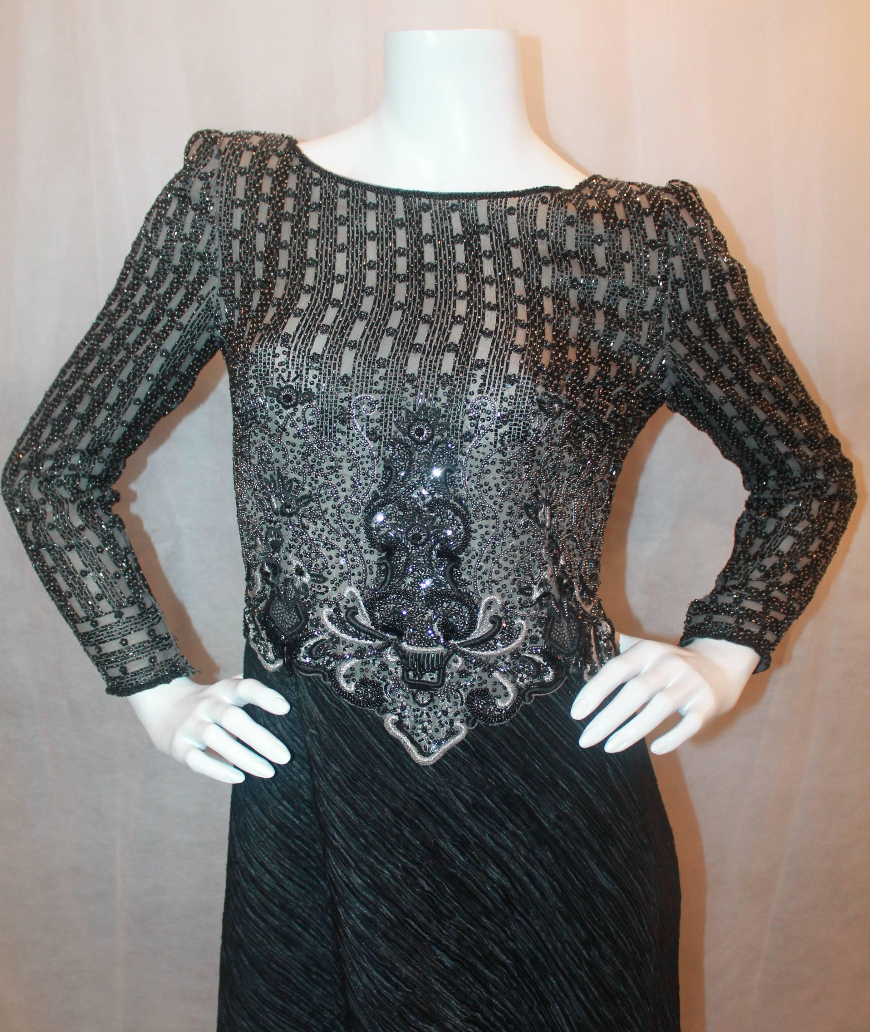 Mary McFadden Couture Black Silk Beaded & Embroidered Gown - 8 - 1980's In Excellent Condition In West Palm Beach, FL