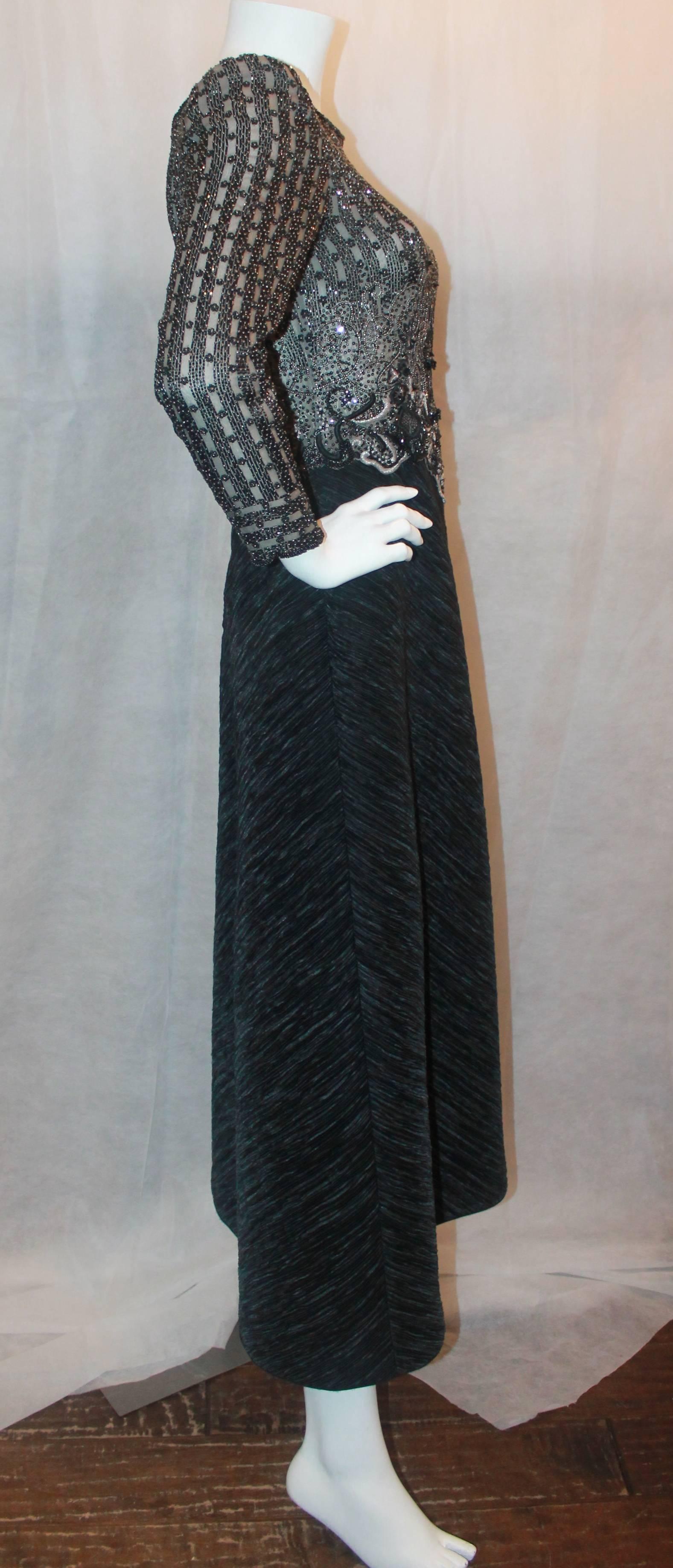 Women's Mary McFadden Couture Black Silk Beaded & Embroidered Gown - 8 - 1980's