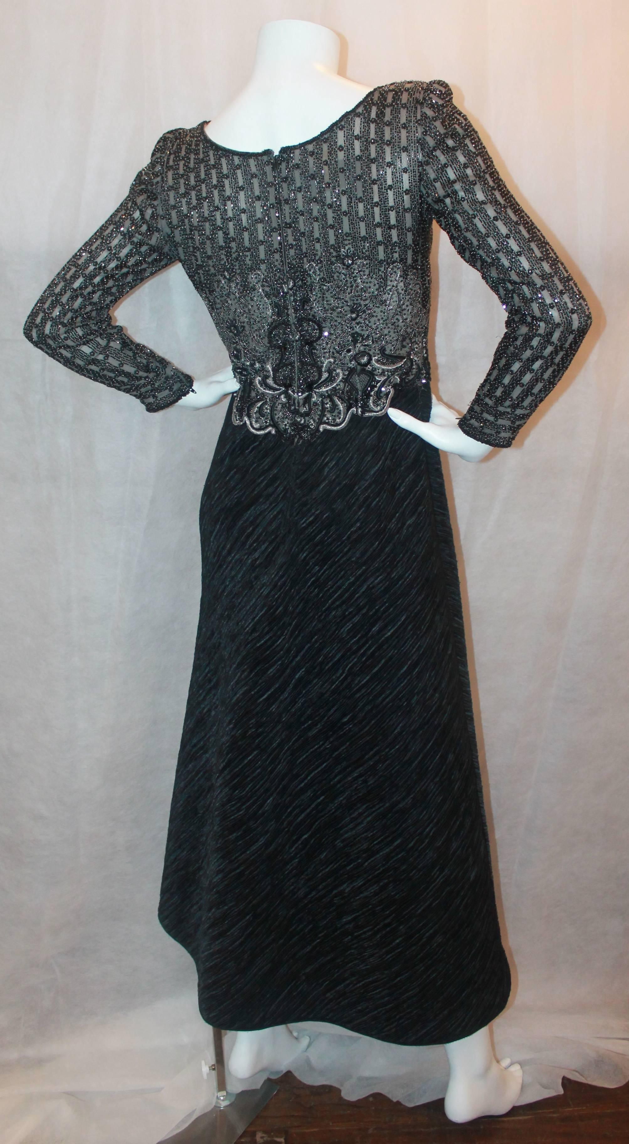 Mary McFadden Couture Black Silk Beaded & Embroidered Gown - 8 - 1980's 1