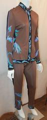 Emilio Pucci Brown, Black & Blue Silk Jersey Shirt & Pant Set - 46 - circa 1970s