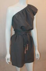 Brunello Cucinelli Grey Cotton One Shoulder Shift Dress with Belt - S