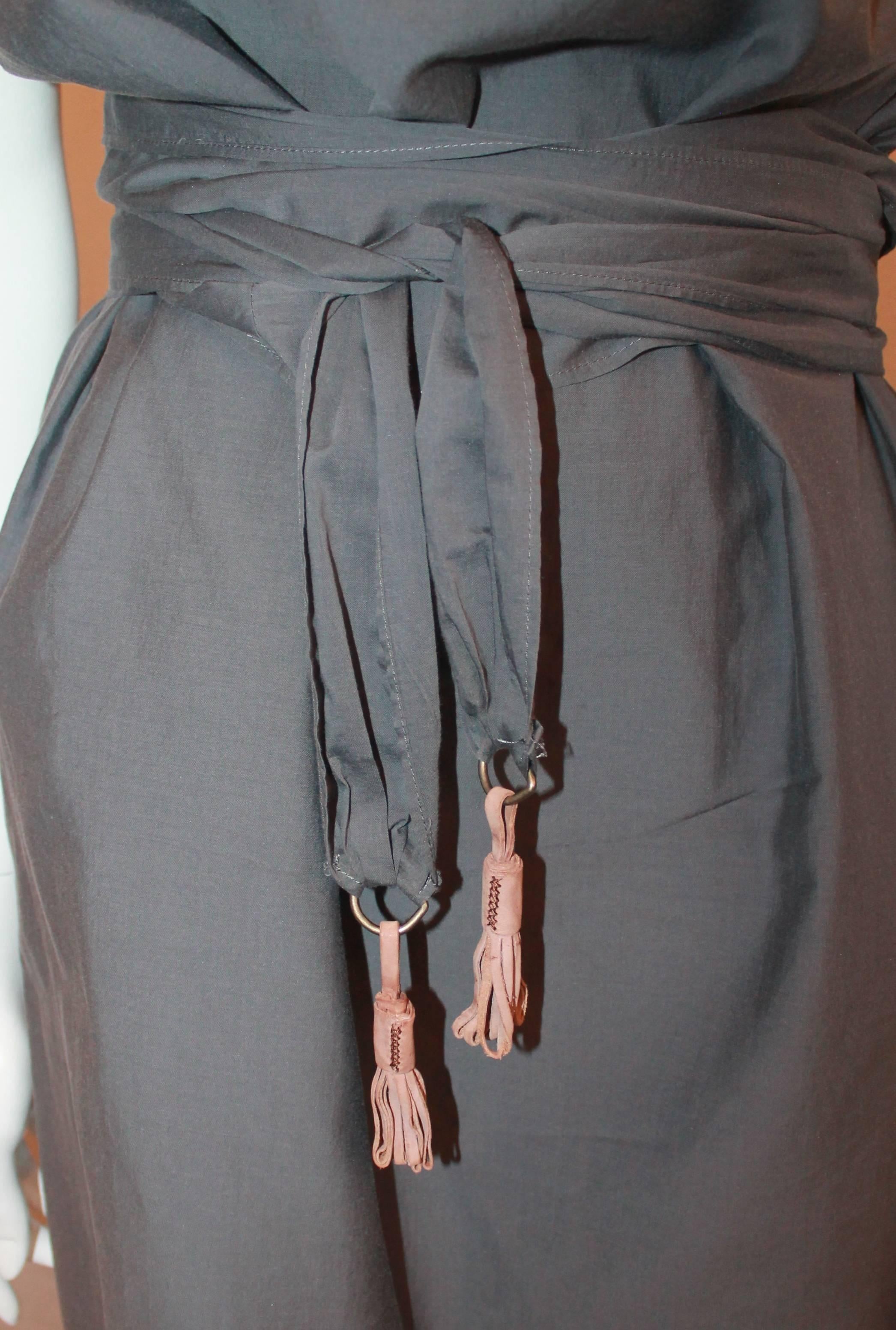 Black Brunello Cucinelli Grey Cotton One Shoulder Shift Dress with Belt - S