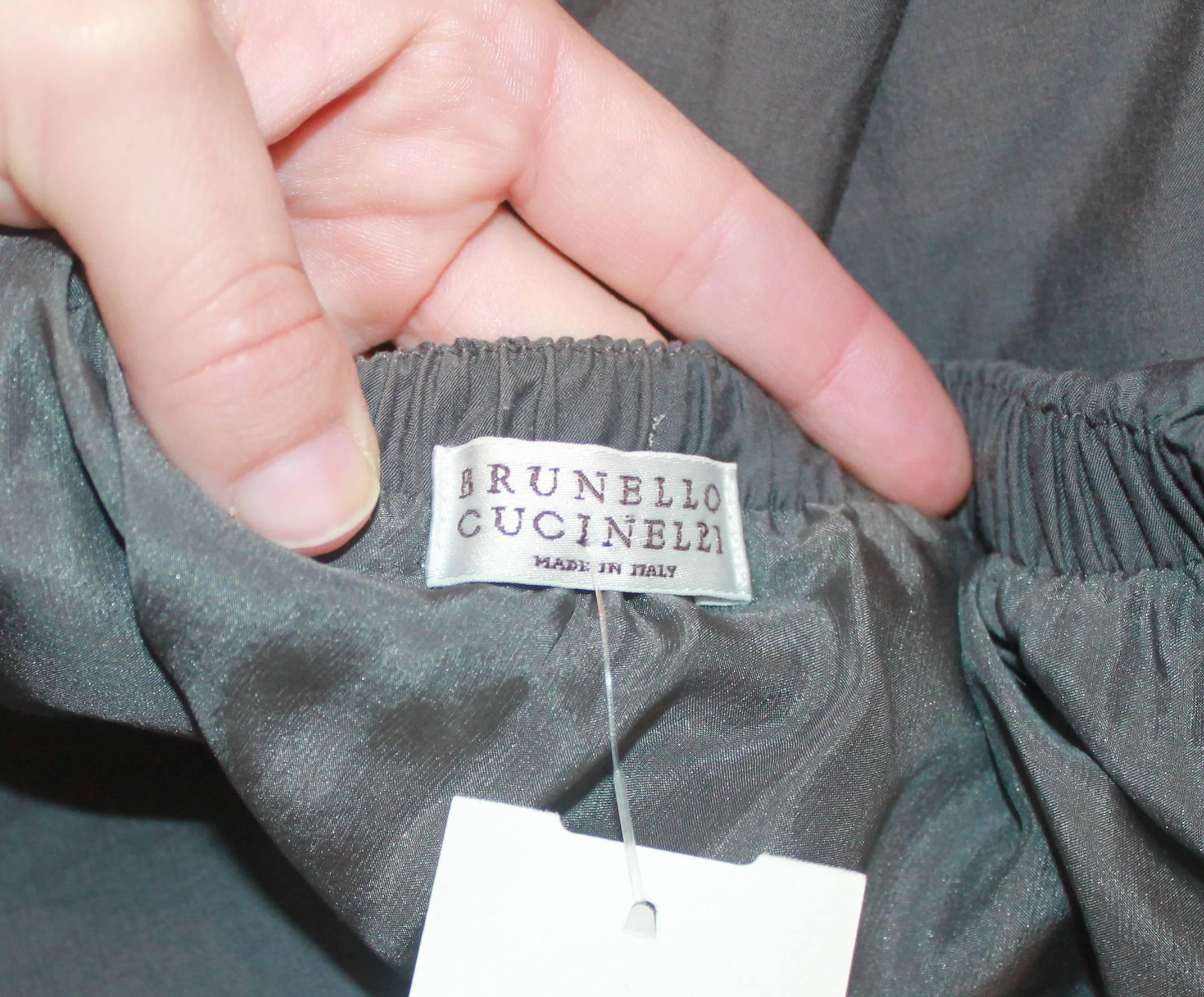 Brunello Cucinelli Grey Cotton One Shoulder Shift Dress with Belt - S 1