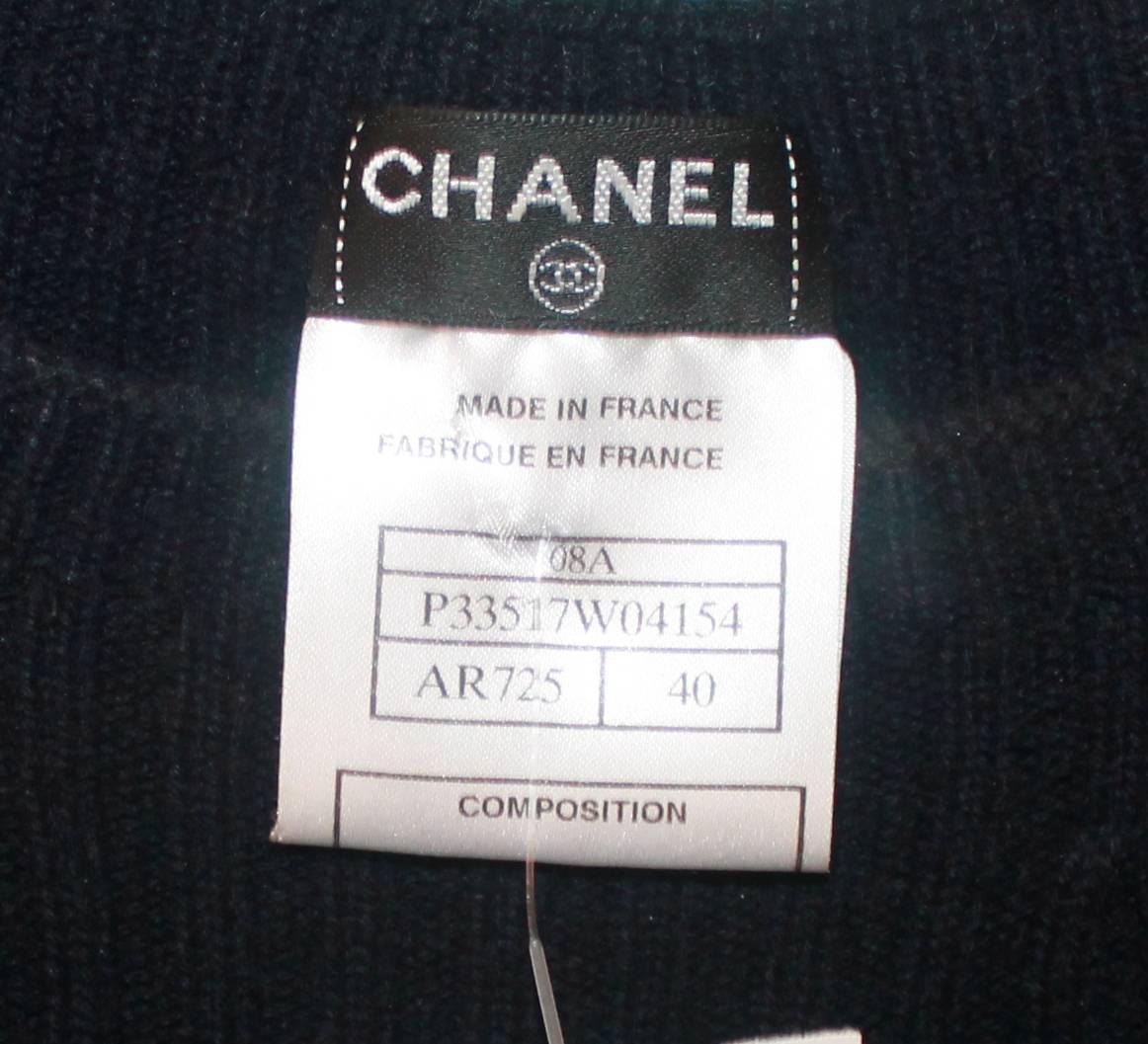 Chanel Navy Cashmere Sequin Short Sleeve Blouse - 40 2